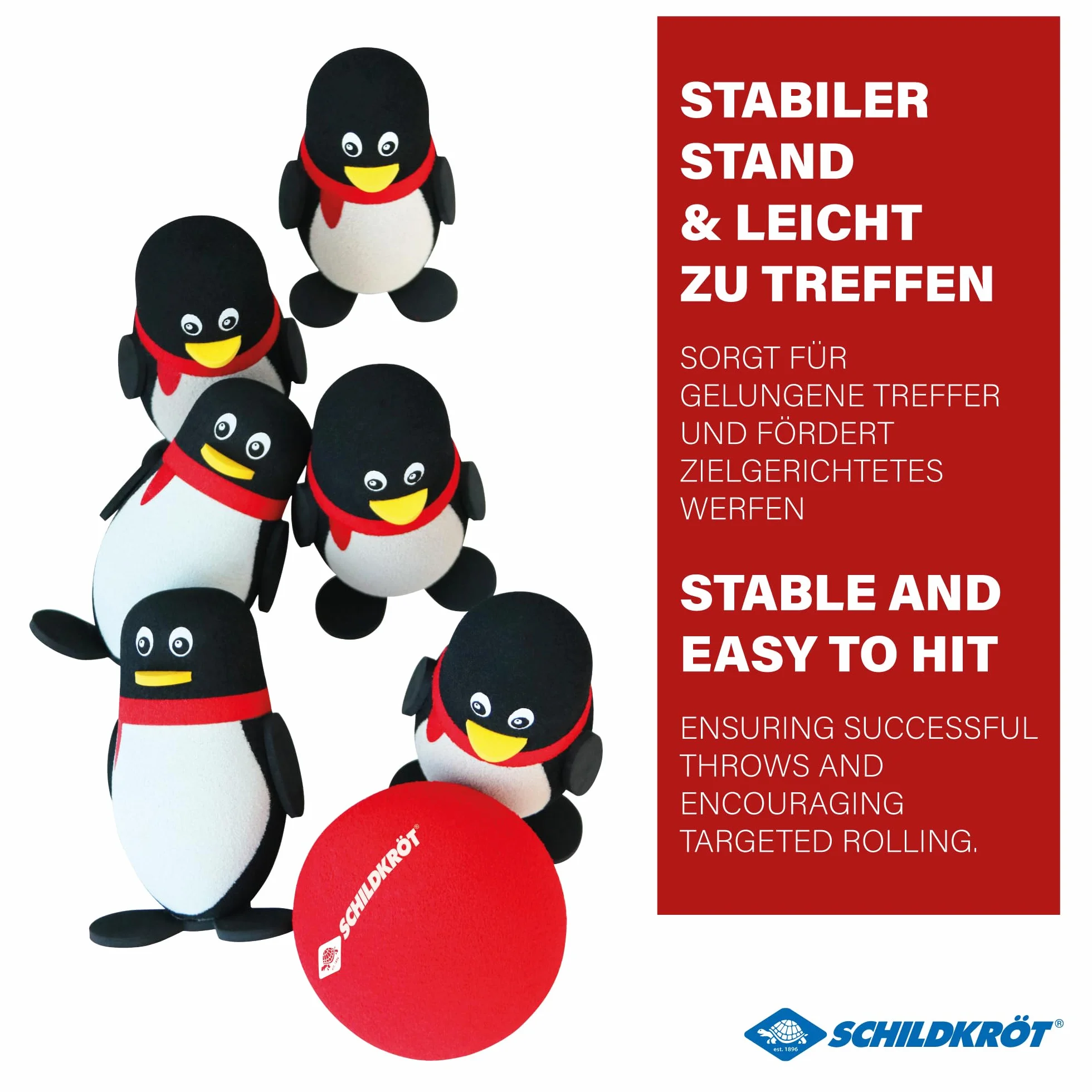 Schildkröt® Pingwin Soft Bowling zestaw do kręgli, do użytku wewnątrz i na zewnątrz, składający się z 6 pingwinów o stabilnej pozycji i miękkiej kuli, 970303