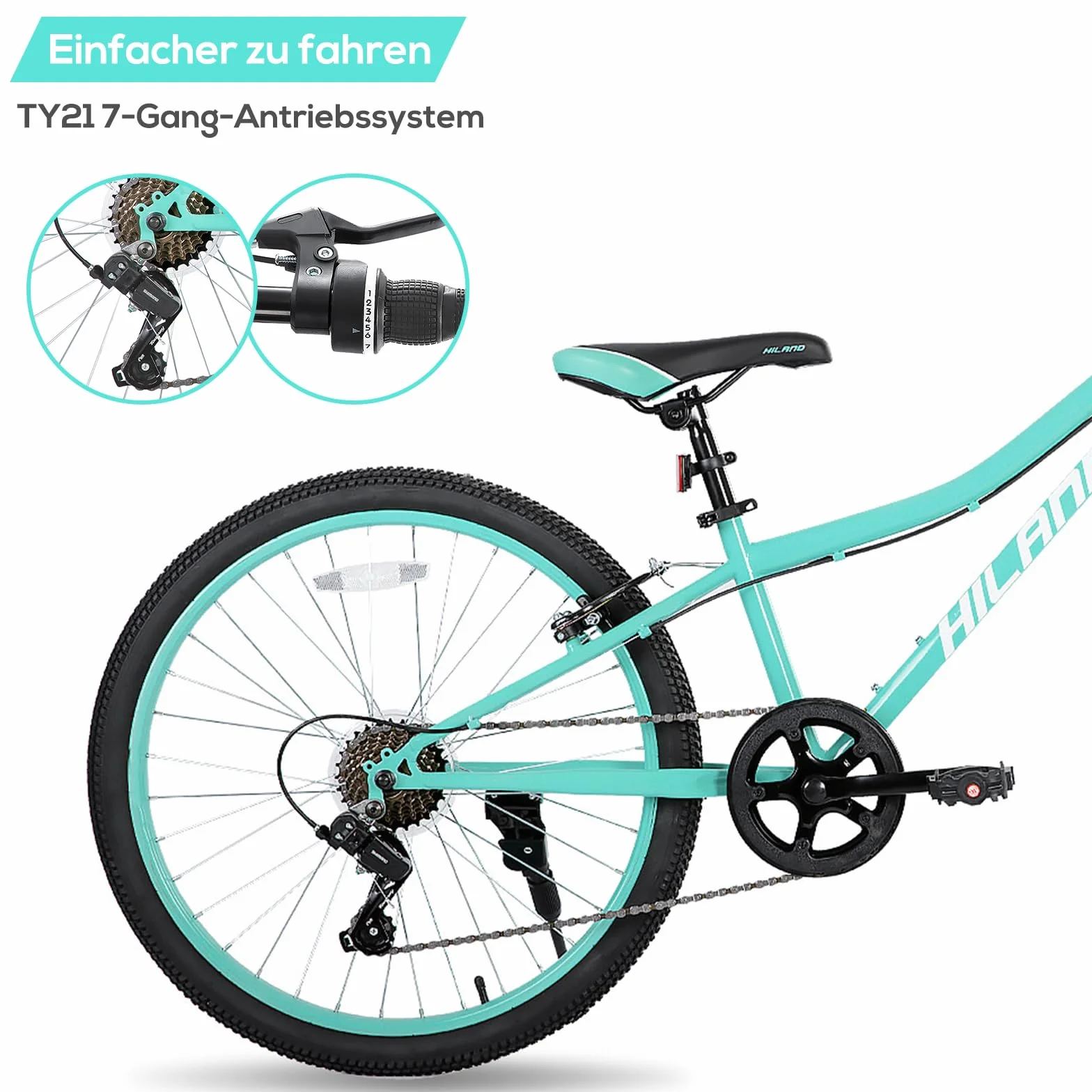 Hiland Climber rower dziecięcy, 24", 7-biegowy hamulec V-Brake, rower górski, młodzieżowy MTB z widelcem amortyzowanym, rower górski dla chłopców i dziewczynek