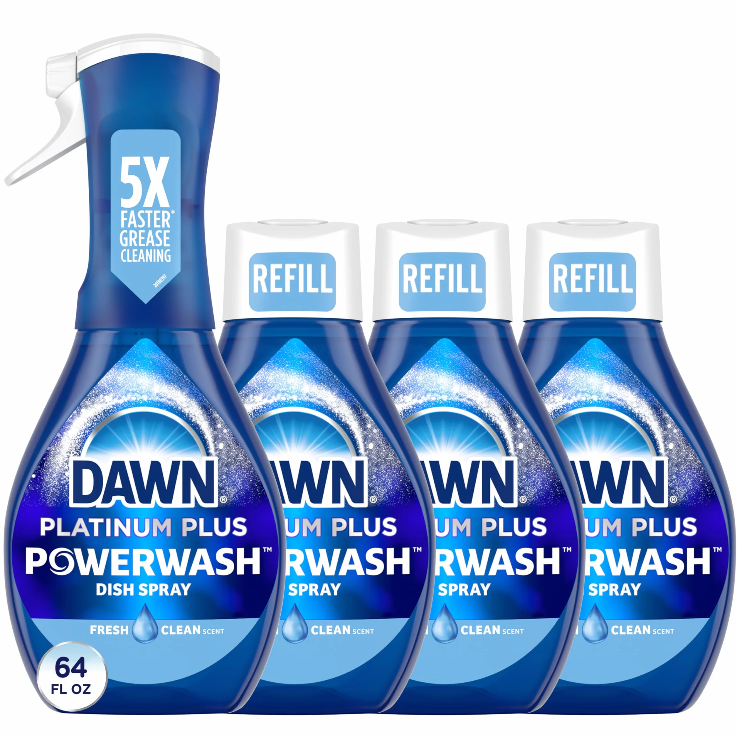Dawn Platinum Powerwash spray do naczyń, mydło do naczyń, zestaw świeżego zapachu, 1 spray (16 ml Oz) plus 3 wkłady (16 Fl Oz Ea)