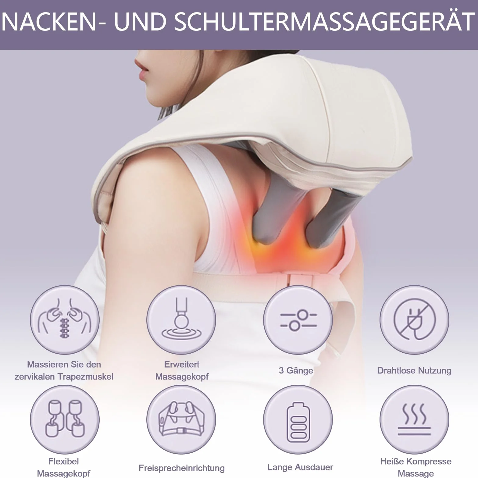 Urządzenie do masażu ramion i karku, masażer Shiatsu z głębokimi tkankami 6D, z 6 silikonowymi głowicami do masażu, głębokie ugniatanie tkanek, elektryczne urządzenie do masażu pleców, nóg