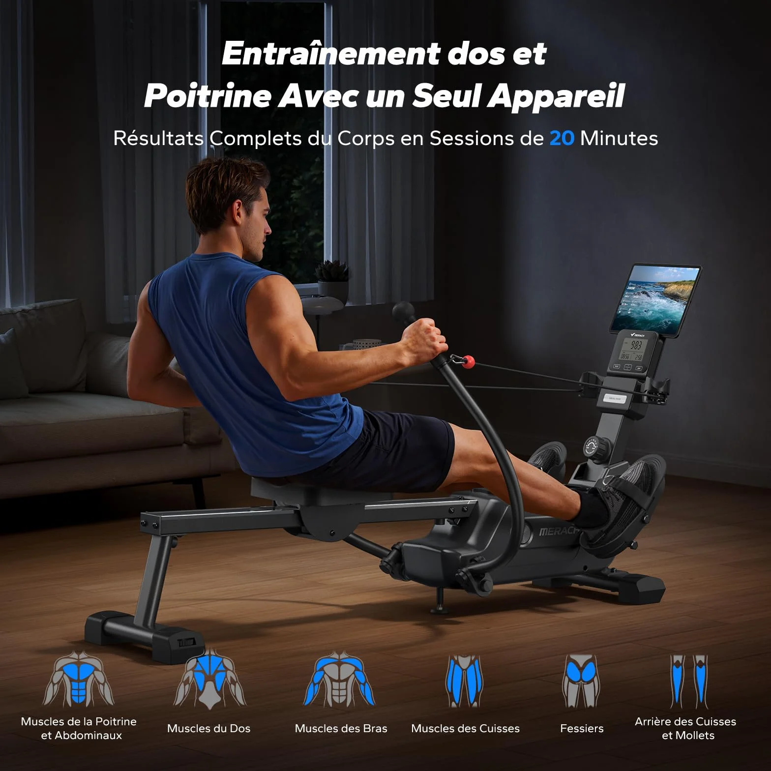 MERACH Máquina de Remo para casa con Exclusiva Tarjeta interactiva y Juegos, Aspecto Similar al tiburón, Experiencia de Remo intensa, Ahorra Espacio, Adecuada para Entrenamiento de Cuerpo Entero
