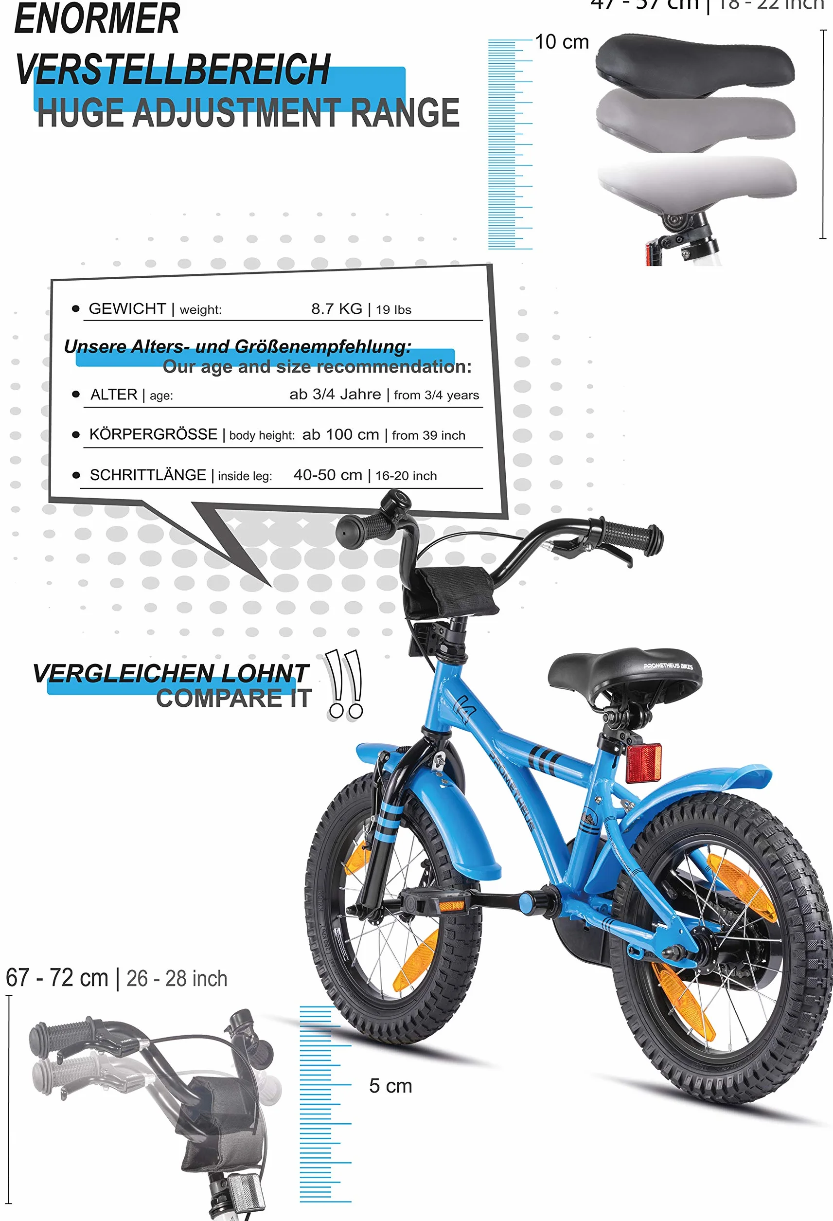PROMETHEUS BICYCLES rower dziecięcy 14" dla dzieci z kółkami podporowymi hamulcem obrotowym niebieski