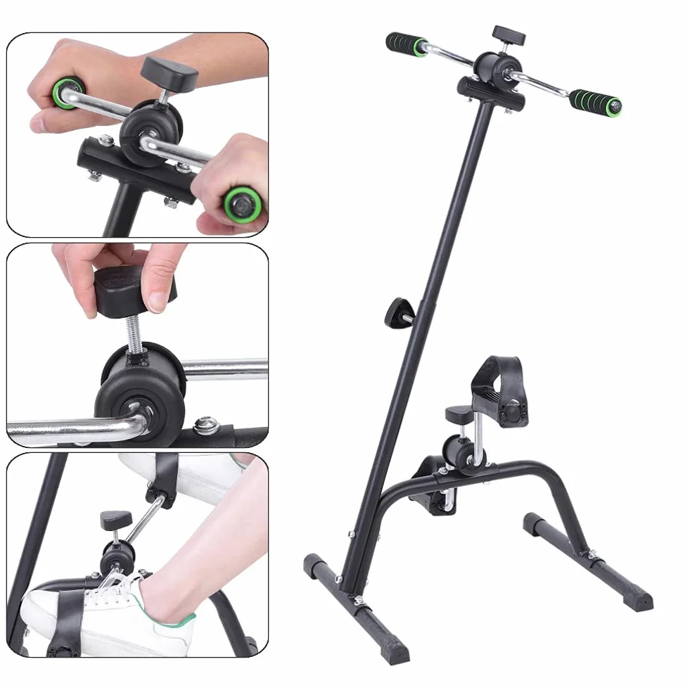 Mini rower treningowy, ćwiczenia ramion i nóg, trening rowerowy dla osób starszych z niepełnosprawnościami, czarny, stal nierdzewna, regulowane siedzisko i opór, tarcie