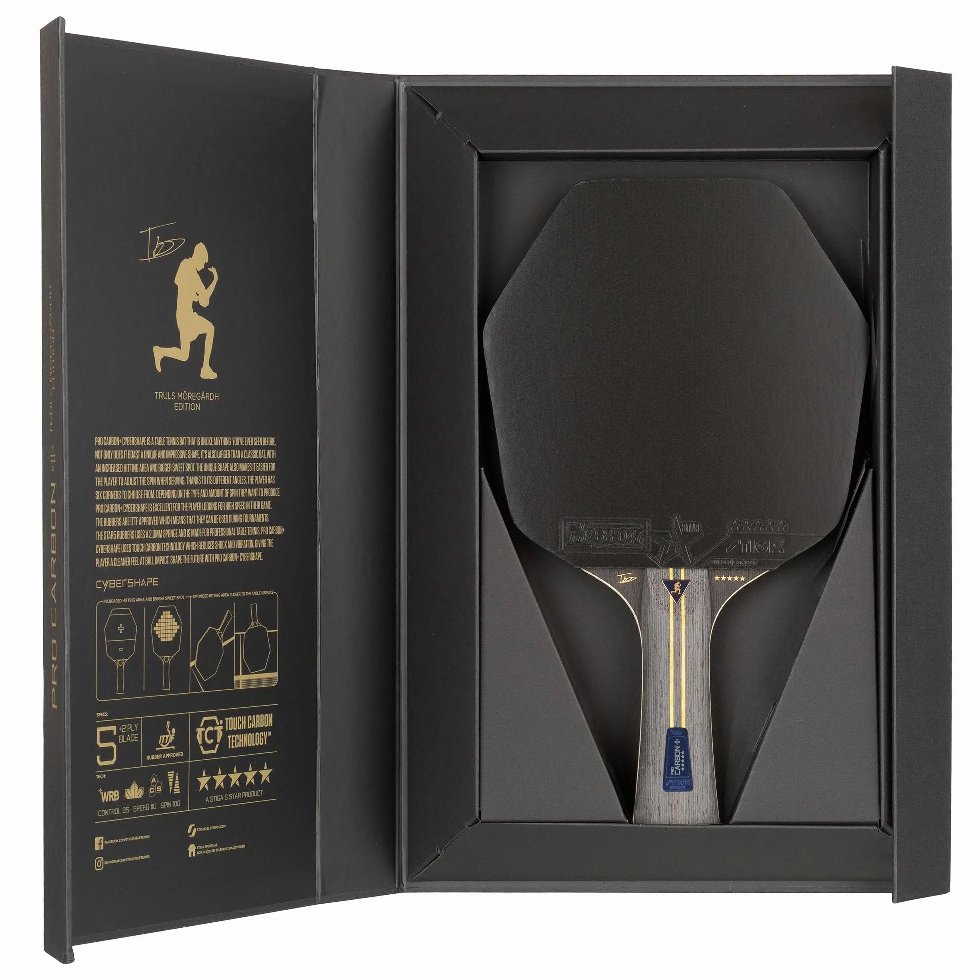 STIGA Pro Carbon Plus Cybershape Truls Edition kij do tenisa stołowego 5-gwiazdkowy, technologia Touch Carbon, gumy STAR5 ITTF
