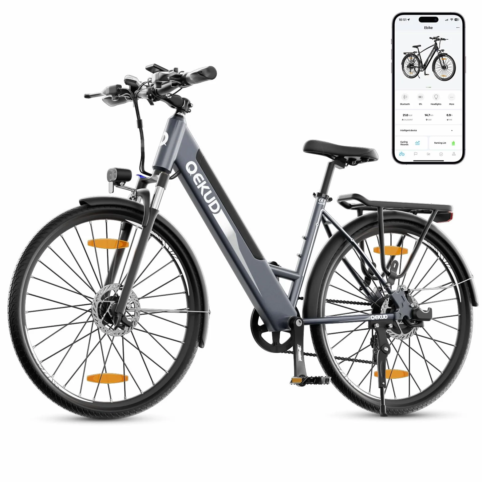 Rower elektryczny 26" i 27,5", e-City z akumulatorem litowo-jonowym 36 V, 12,5 Ah, zasięg do 100 km w trybie hybrydowym, silnik 250 W, zgodny z UE, z aplikacją