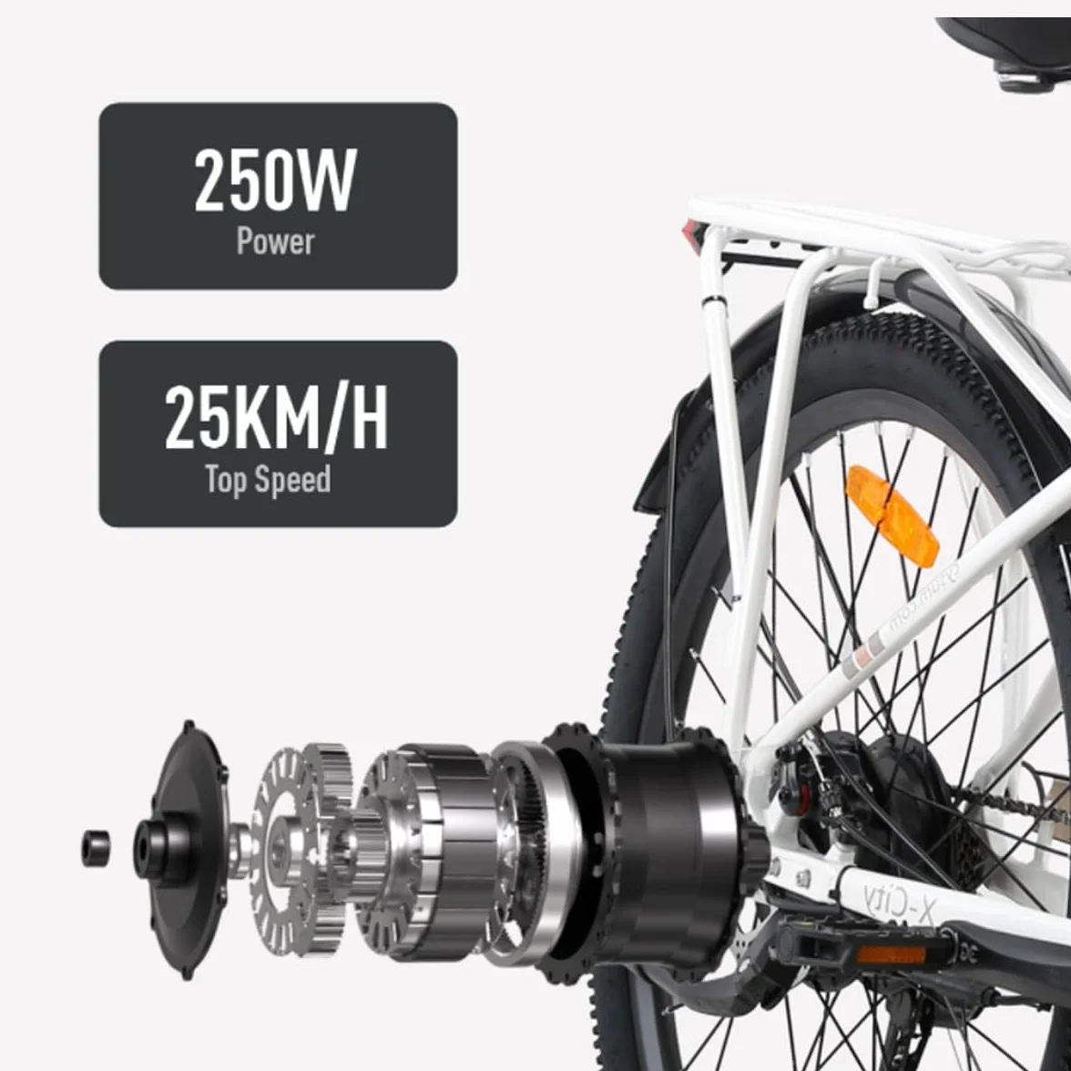 cysum X-City 26" rower elektryczny dla dorosłych, miejski rower elektryczny, wymienny akumulator 48 V 10,4 Ah, zasięg 25 km/h i 80 km, miejski Commuter E-Bike