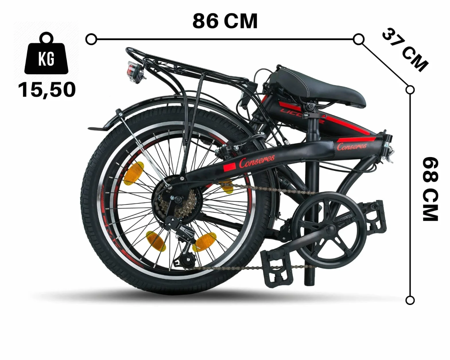 Licorne Bike CONSERES Składany rower premium, 50.8 cm, dla mężczyzn, chłopców, dziewcząt i kobiet, 6 biegów, holenderski, czarny/czerwony