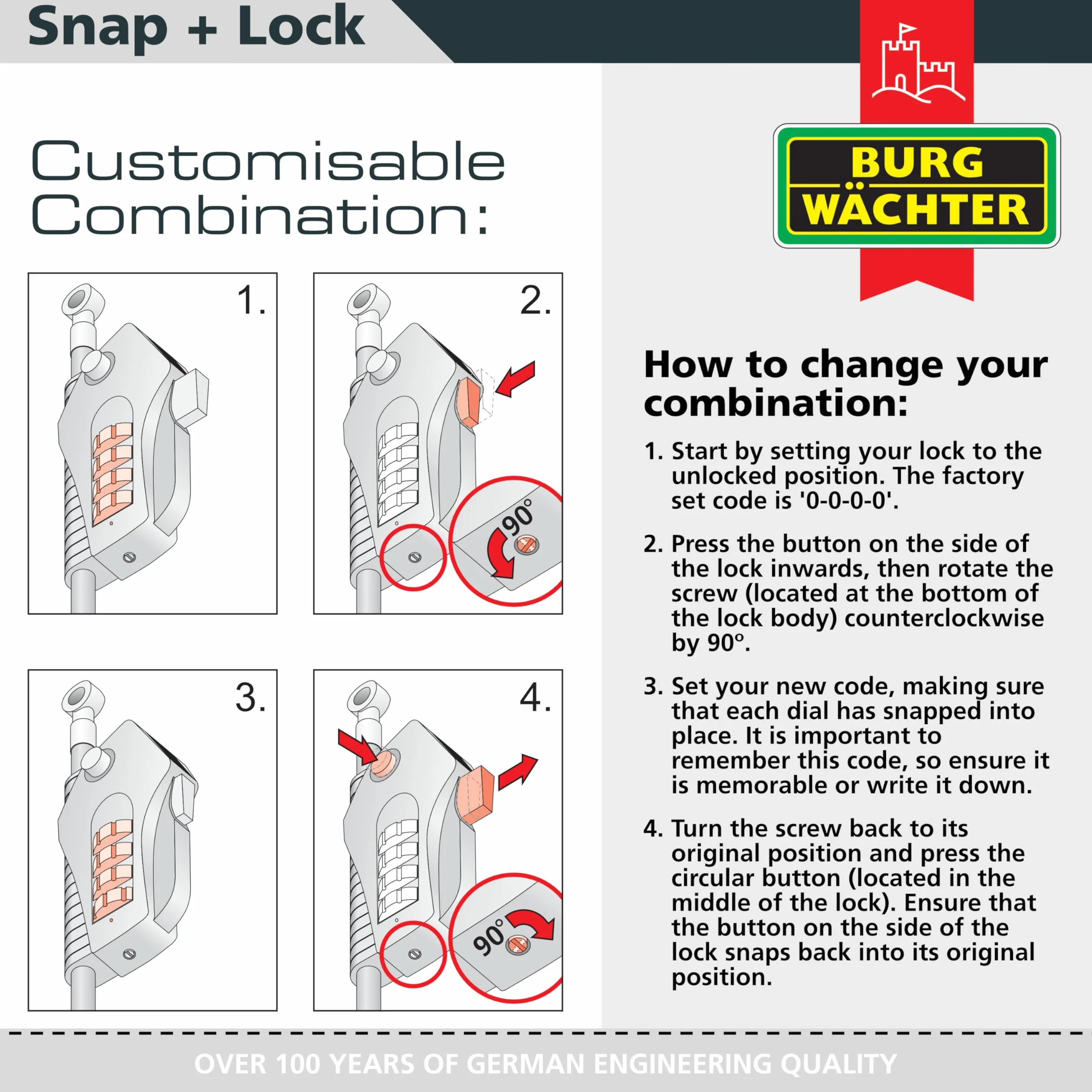 Burg-Wächter zapięcie kablowe z zamkiem szyfrowym, Snap+Lock, 2 metry, czarne