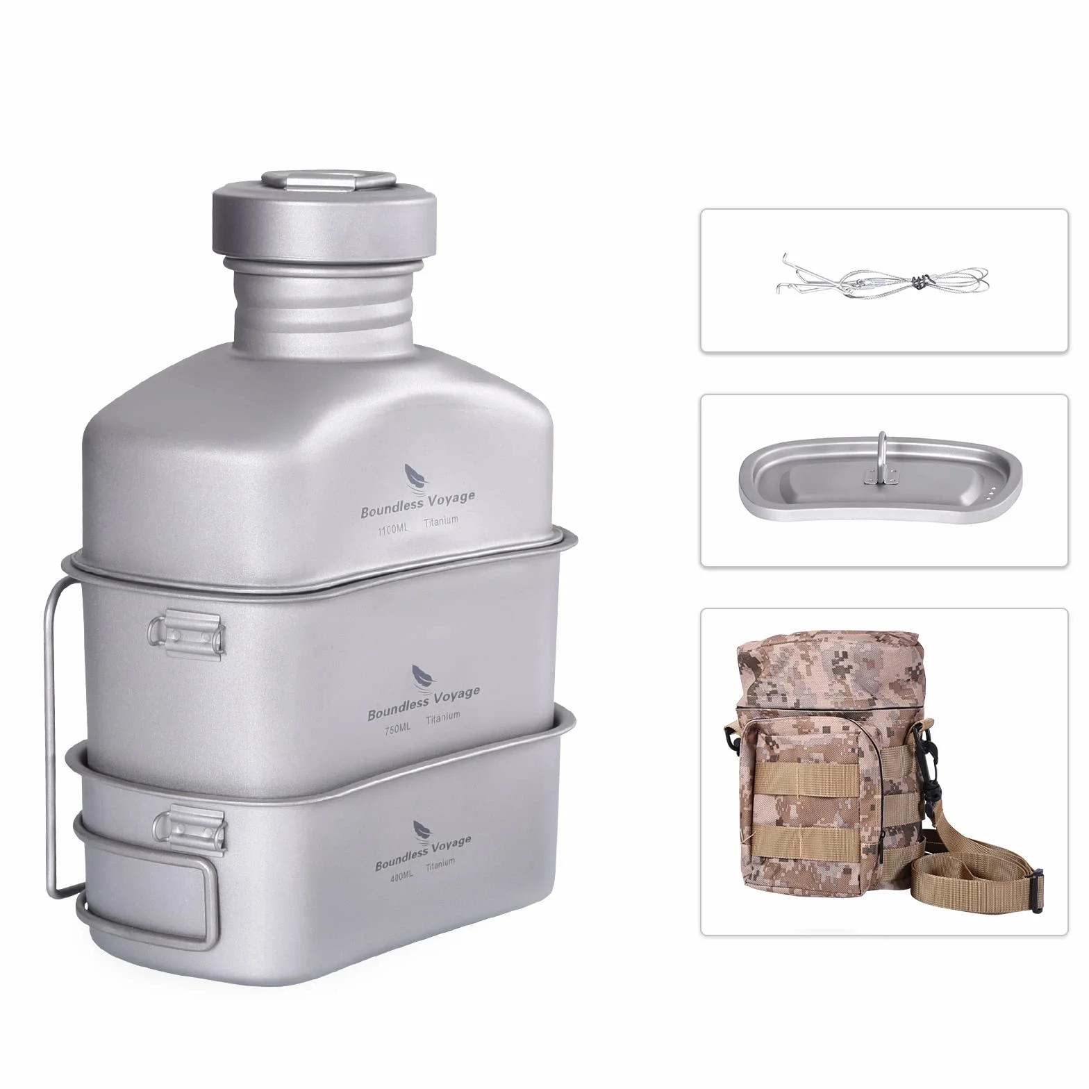 iBasingo Titan Ti2049C Wojskowa butelka na napoje kempingowa 1100 ml zestaw naczyń