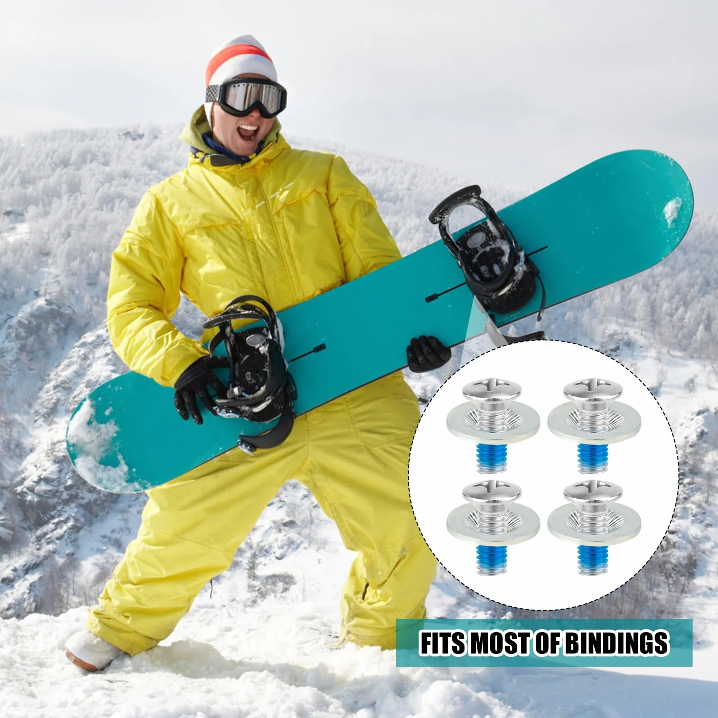 Zestawów Srub do Wiazania Snowboardu, Sruby Mocujace Snowboard ze Stali Nierdzewnej z Podkladkami Antyposlizgowymi do Sprzetu Zamiennego do Snowboardu Sportowego
