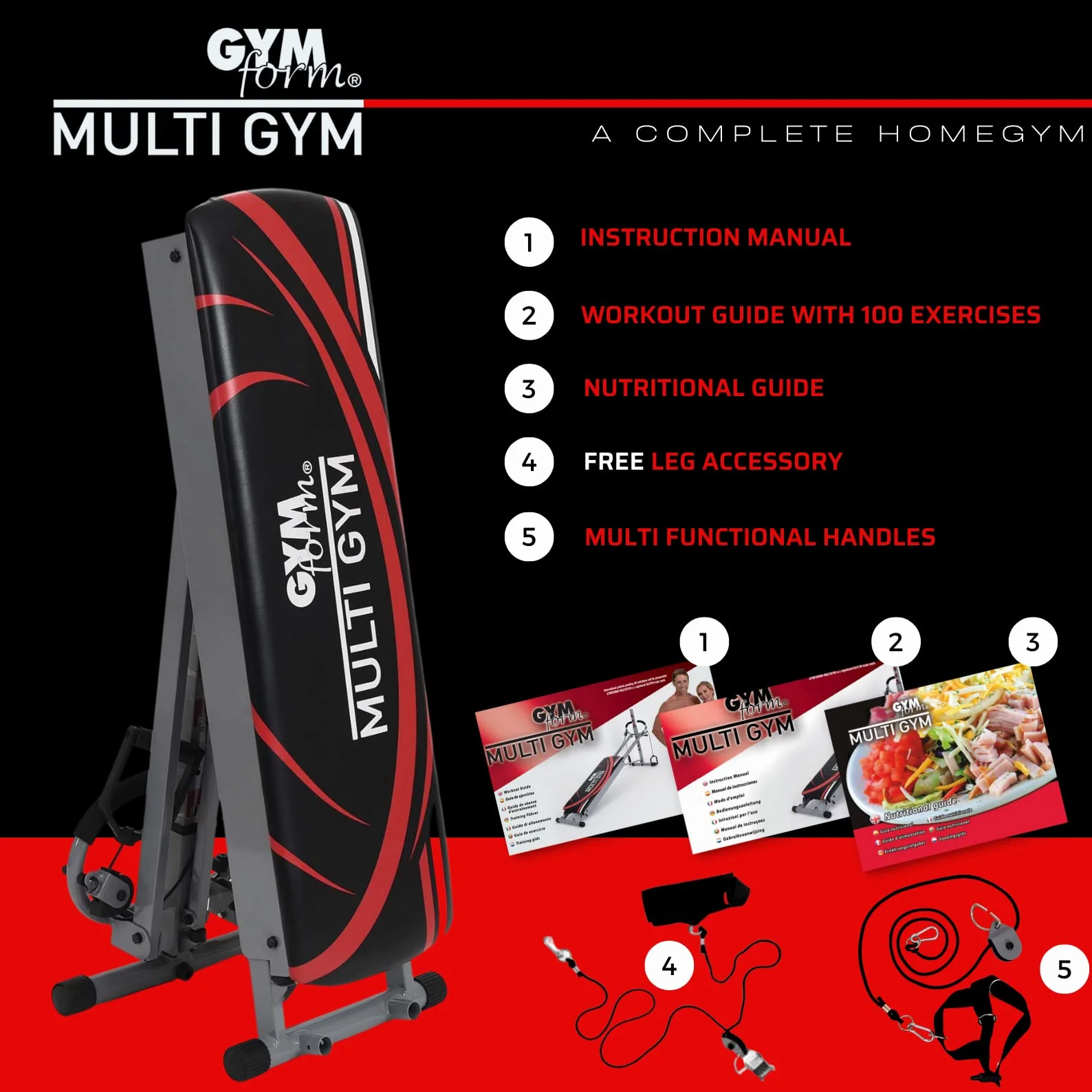 GYMFORM MultiGym - kompletne, składane urządzenie fitness, aby wzmocnić całe ciało, ponad 100 ćwiczeń, do domu, Total Gym