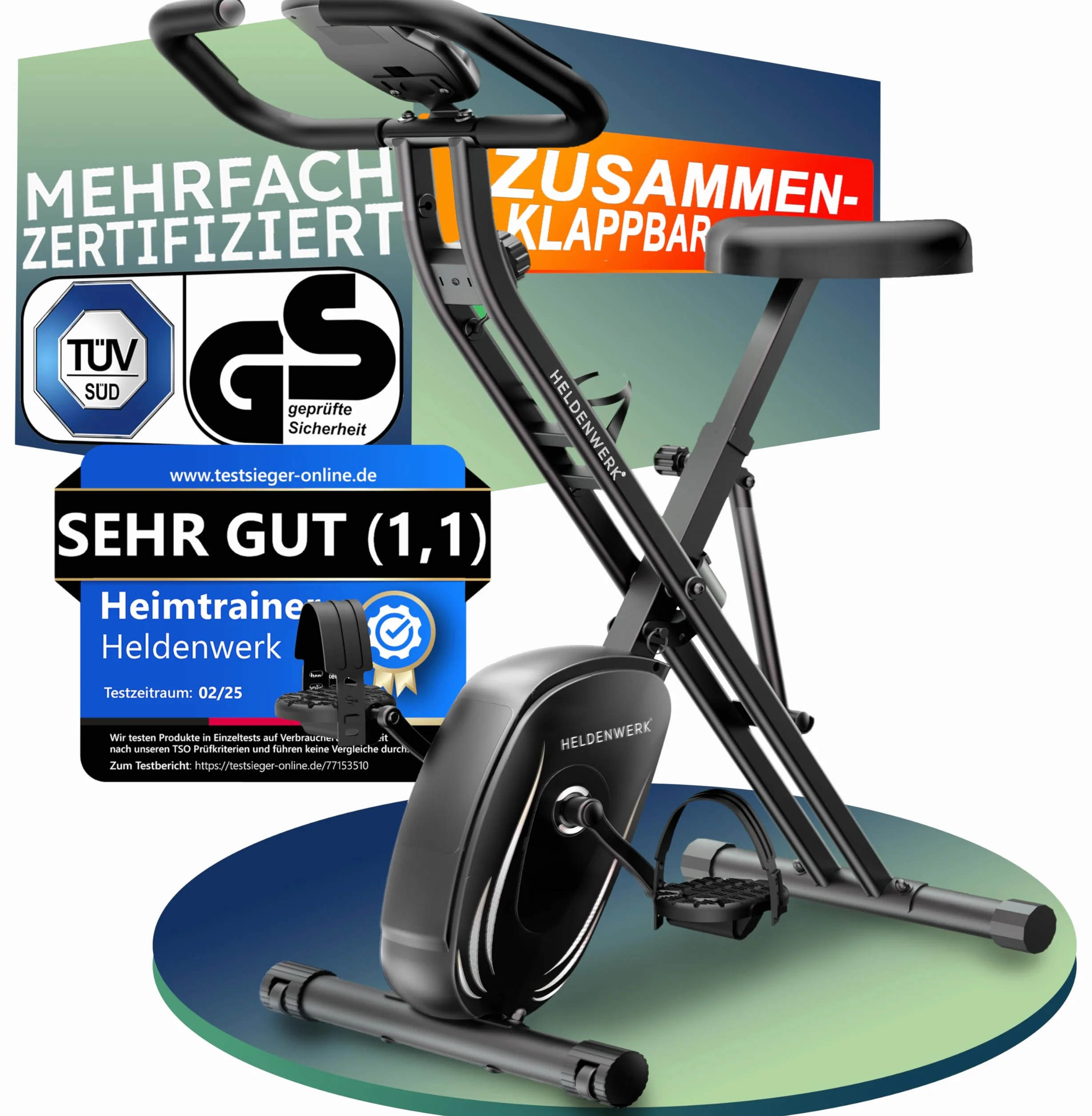 HELDENWERK rower treningowy składany FlexiFoam obciążenie 150 kg