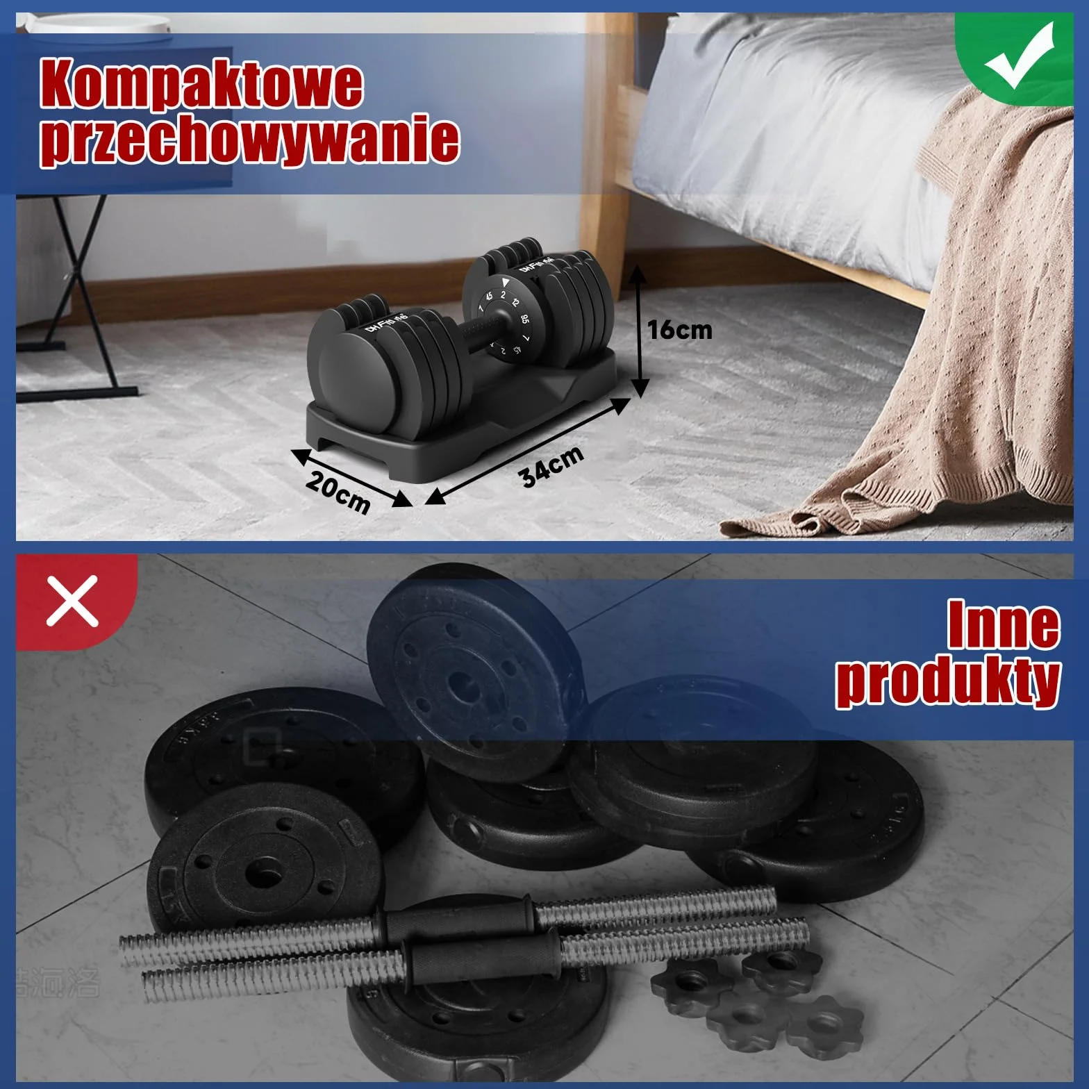 DH FitLife regulowane hantle 12 kg 5 poziomów obciążenia zestaw 2 szt
