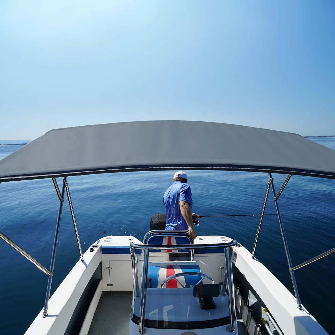 Oceansouth Bimini Blat ze stali nierdzewnej 3 łuki zintegrowany bagażnik Pacific Blue 1,5-1,7 m