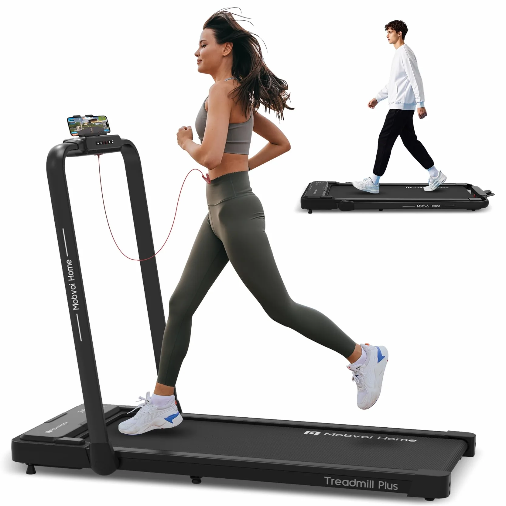 Mobvoi Home Treadmill Plus 3 w 1 składana bieżnia Walking Pad 2,5 KM Kompaktowa maszyna do biegania pod biurkiem do domu i biura Zdalne sterowanie Wyświetlacz LED Głośnik Duża 120 kg 12 km/h