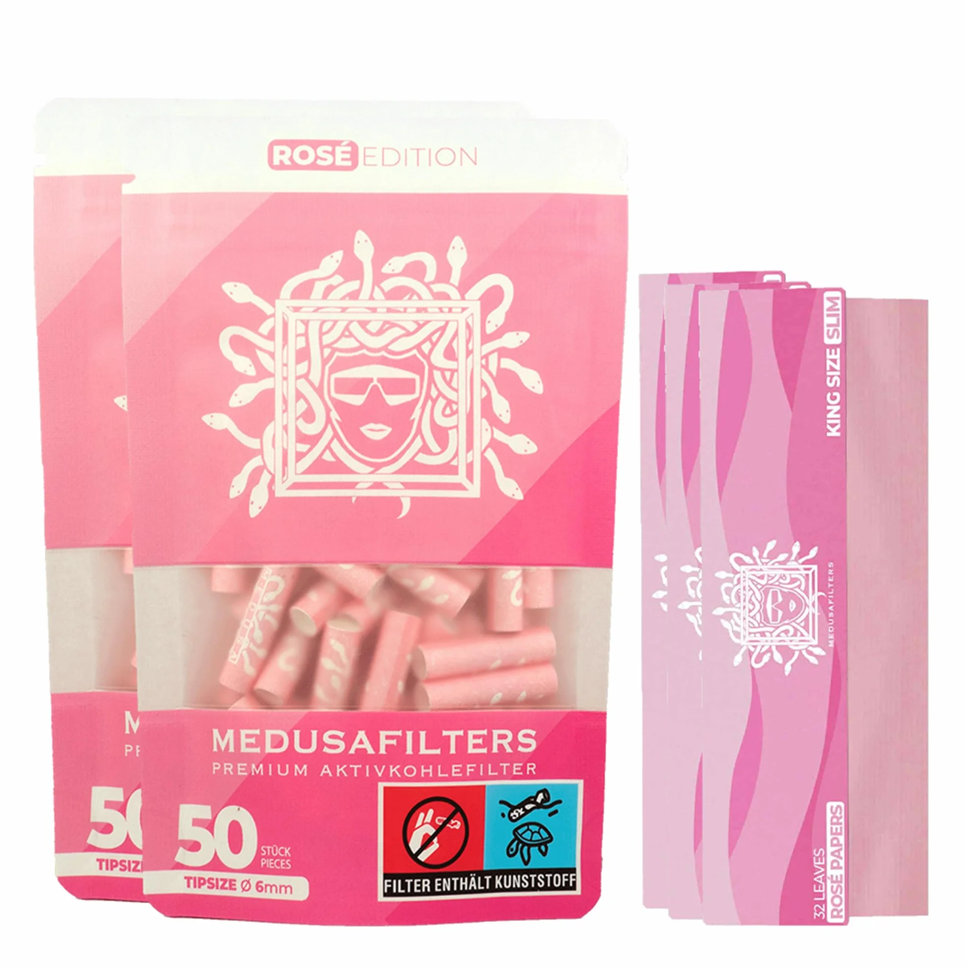 Medusafilters® Simple Pack (100 filtrów z węglem aktywnym + 96 longpapers), filtr Slim Premium o średnicy 6 mm, z wegańskimi nasadkami z włókien i węglem aktywnym kokosowym | filtr o długości 25 mm