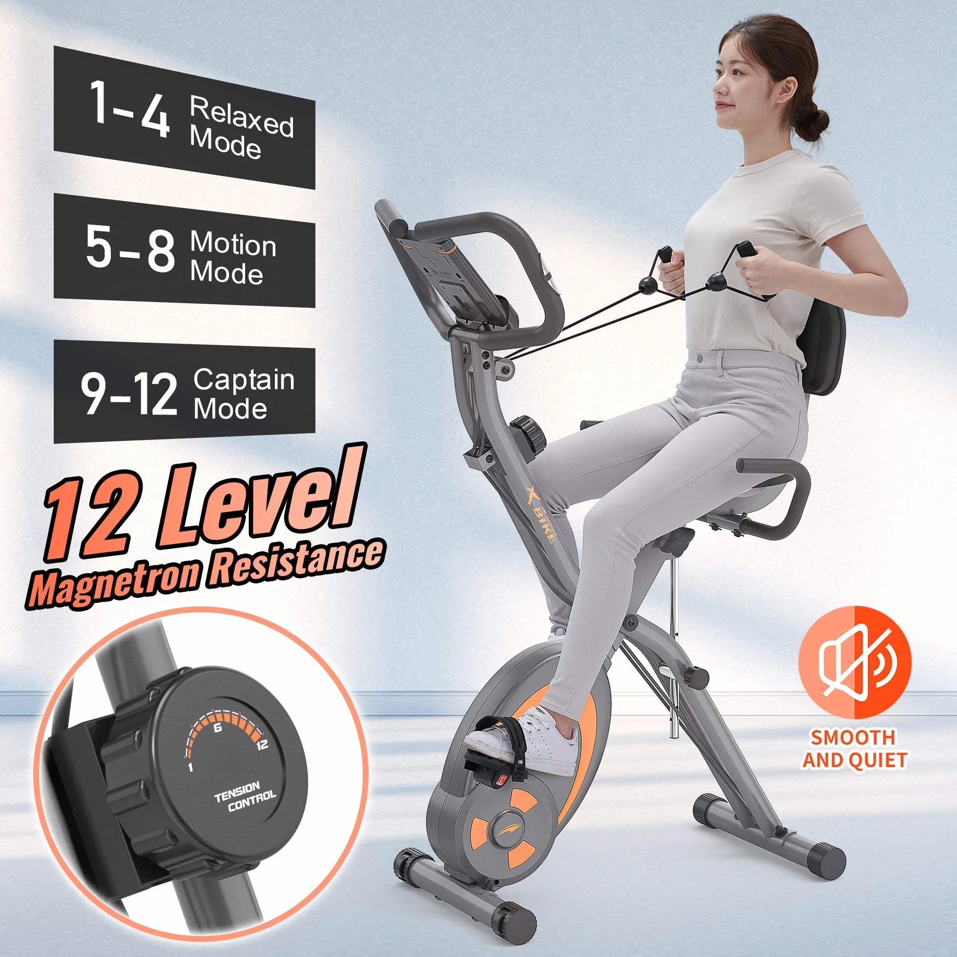 leikefitness Trenażer rowerowy składany, rower treningowy fitness z 12-stopniową rezystancją