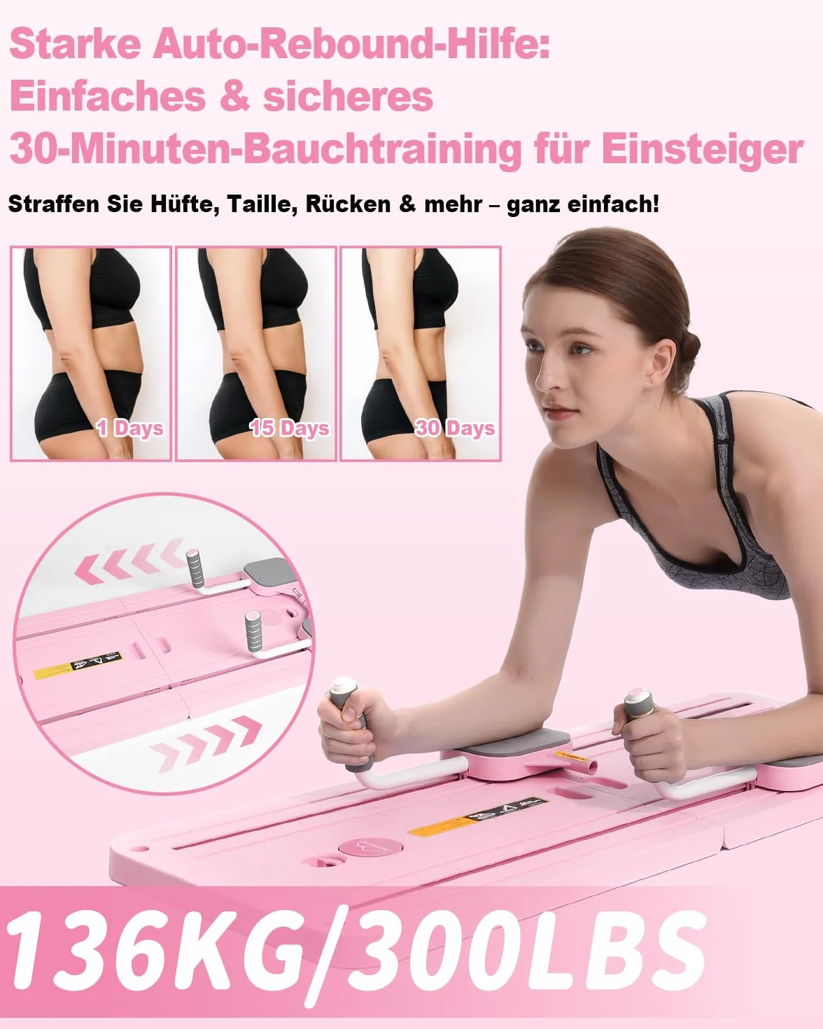 Pilates Board Reformer-Set 23 kg Rückprallkraft Faltbares Pilatesgerät Knieschutz Videoanleitung