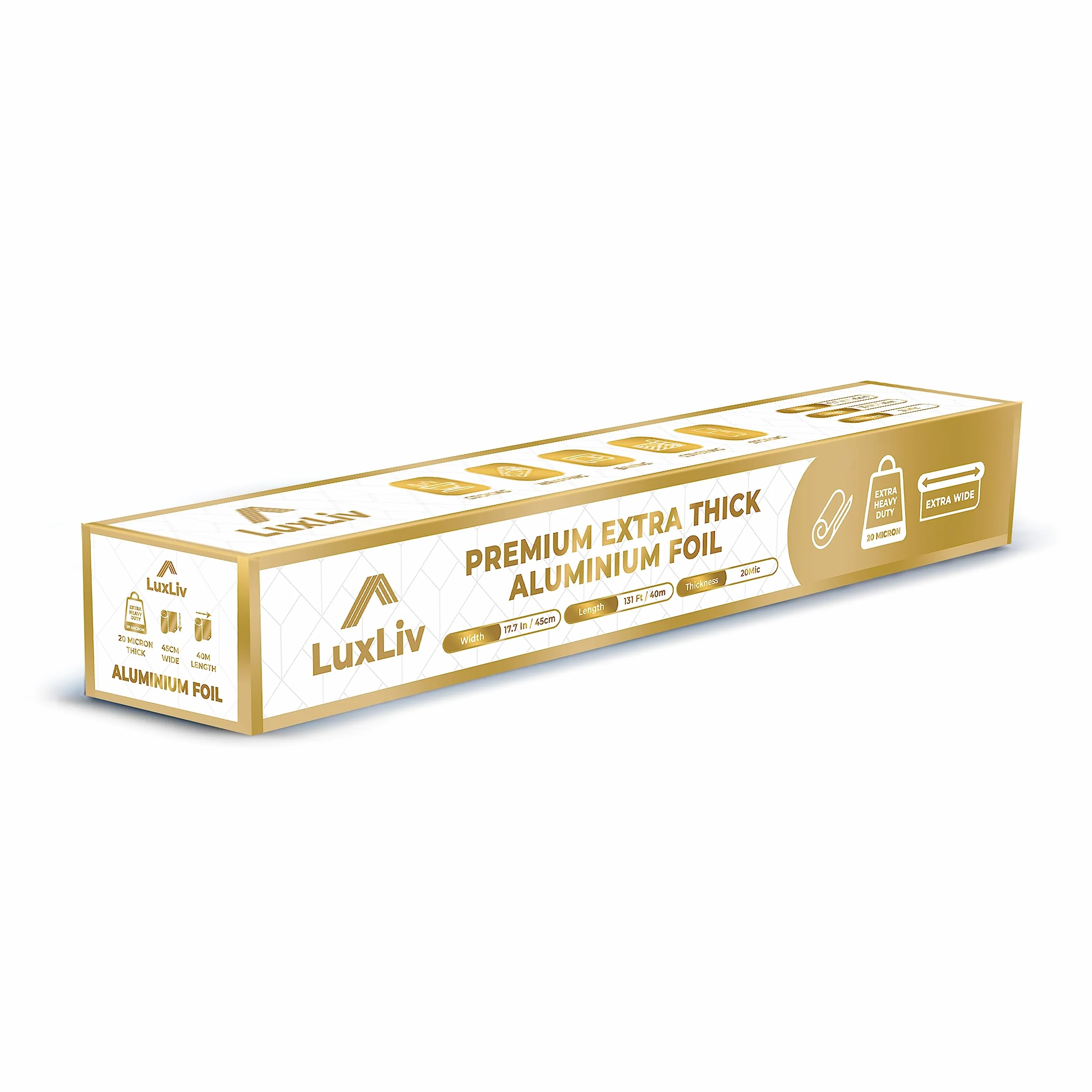 Bardzo szeroka aluminiowa folia na rolkę o bardzo dużej wytrzymałości – 45,7 cm x 39,9 m długości, grubość 20 mikronów, 17,9 m² – klasa komercyjna i bardzo gruba, do grillowania, gotowania w domu