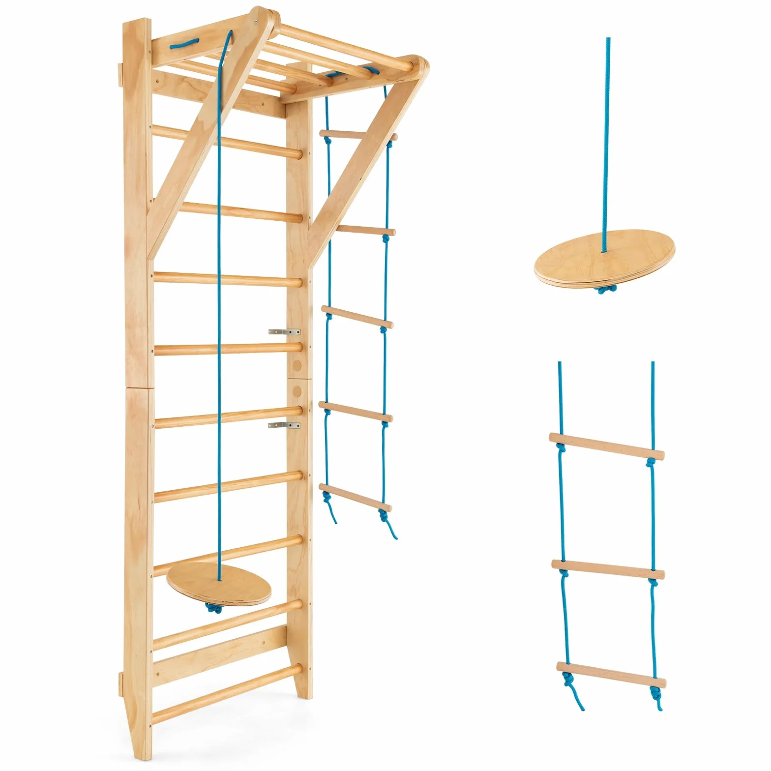 COSTWAY Ścianka ze szczeblami, rusztowanie do wspinaczki, do wnętrz, ścianka gimnastyczna, rusztowanie wspinaczkowe, na zewnątrz, ścianka gimnastyczna, sprzęt sportowy, drewno, nośność 100 kg