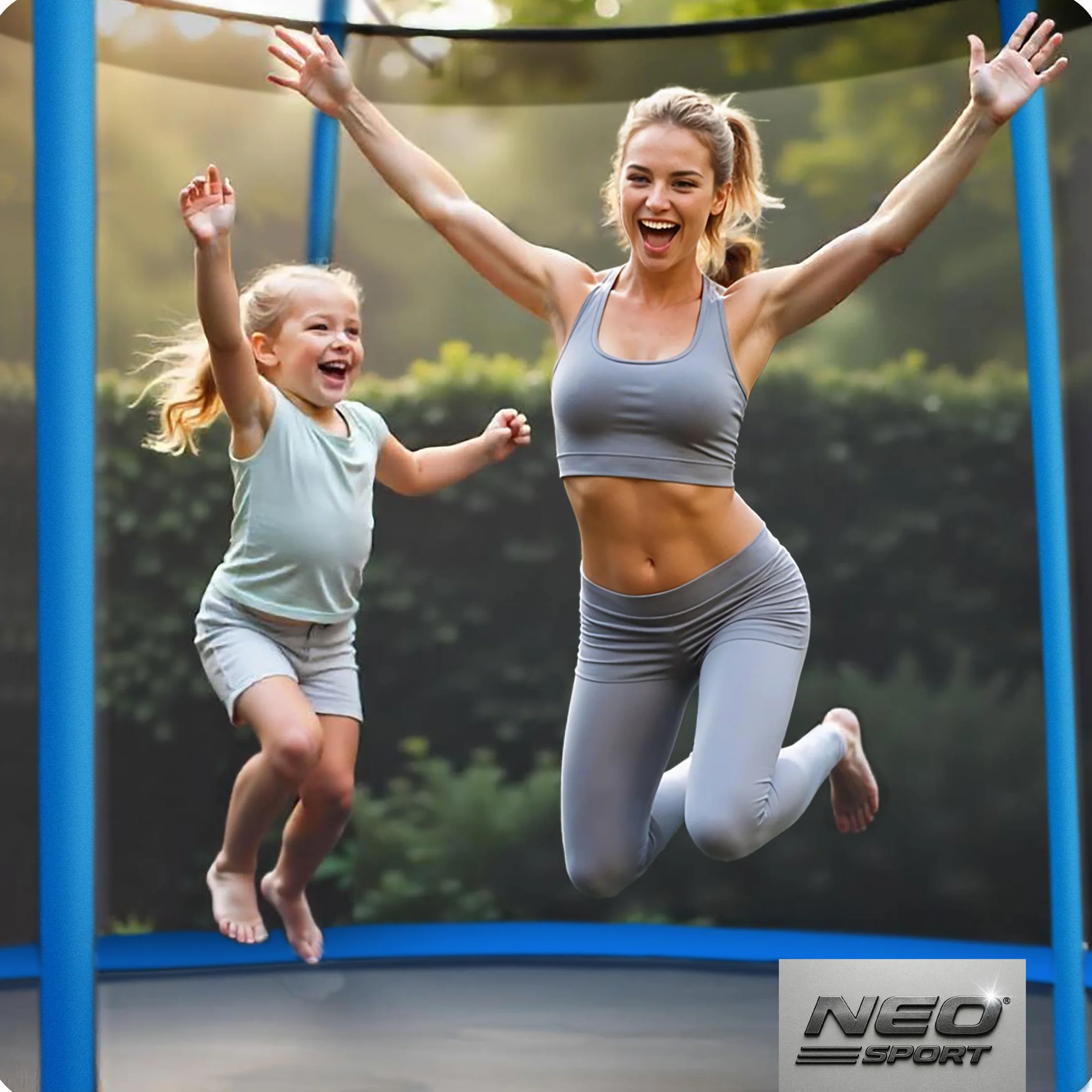 Neo-Sport Trampolina Ogrodowa Trampolina Dla Dzieci Z Siatką Wewnętrzną i Drabinką 252 cm 8 ft Niebieski Czarny