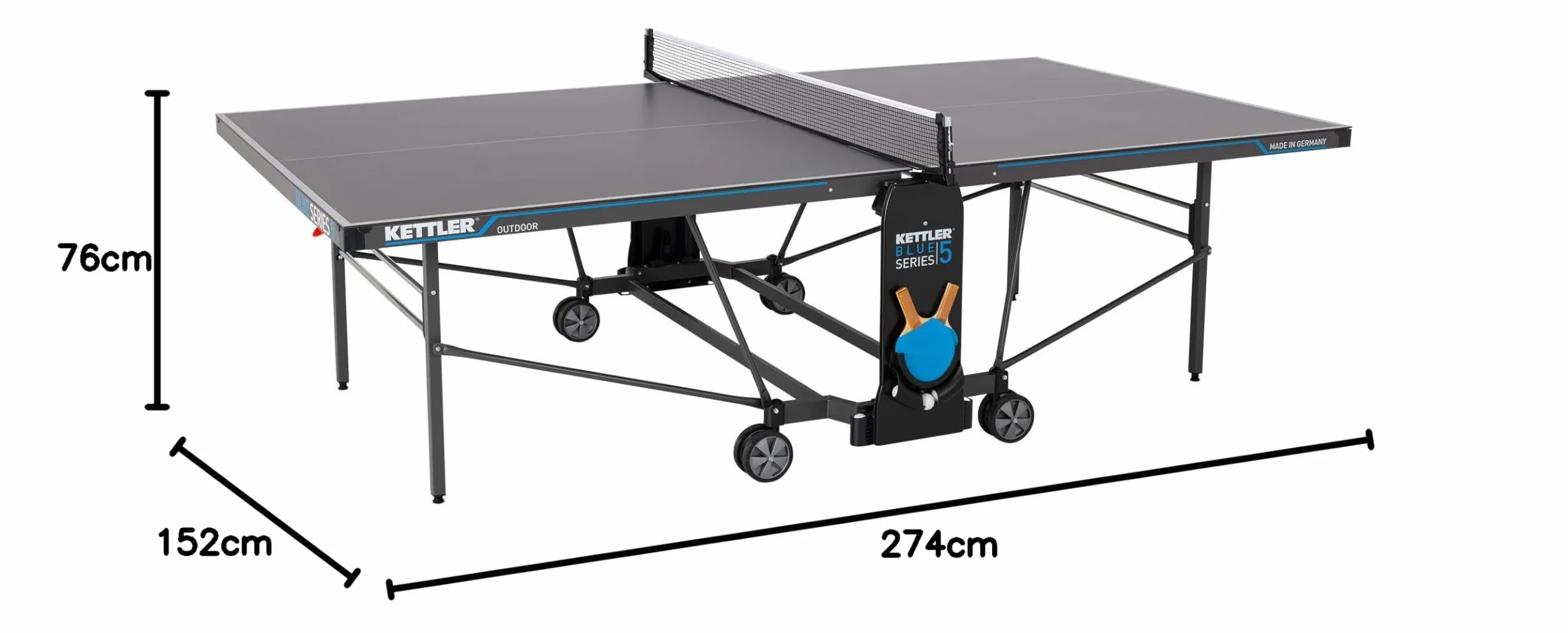 Stół do tenisa stołowego KETTLER K5 Outdoor Professional | Jakość – wyprodukowano w Niemczech (certyfikat TÜV) | Odporny na warunki atmosferyczne | Składany i łatwy do przechowywania