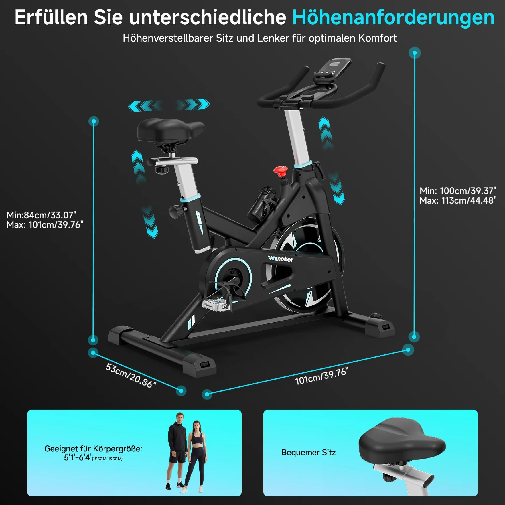 Wenoker rower treningowy magnetyczny stacjonarny z aplikacją, ciche koło zamachowe, monitor LCD, do 160 kg