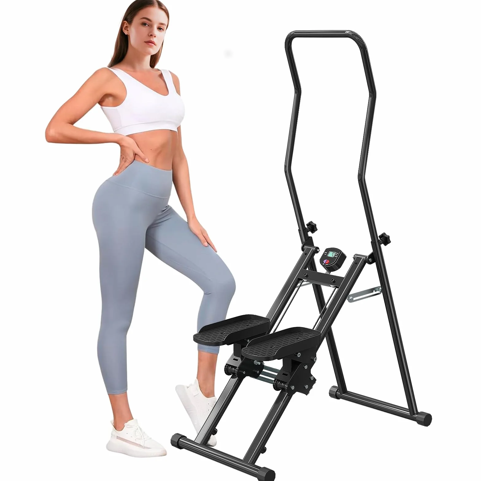 Stepper schodowy do treningu domowego, składana maszyna do wspinania się po schodach z dużymi pedałami, pionowy wspinacz do ćwiczeń całego ciała, pojemność 110 kg, kompaktowa i regulowana, do domowego