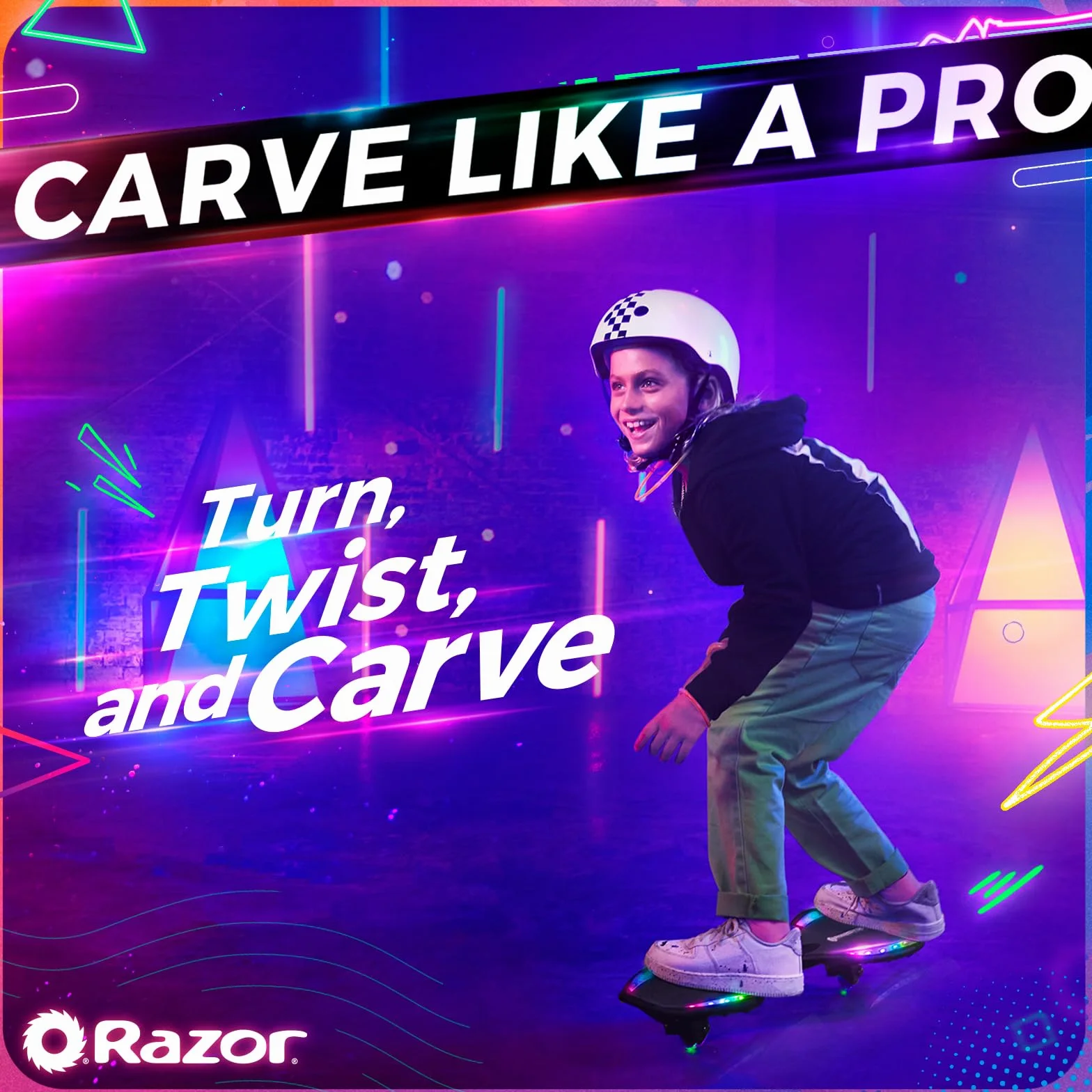 Razor RipStik Ripster Lightshow – podświetlana deska na dwa kółka z kółkami 360 stopni, kompaktowa i lekka, dla dzieci i nastolatków, czarna