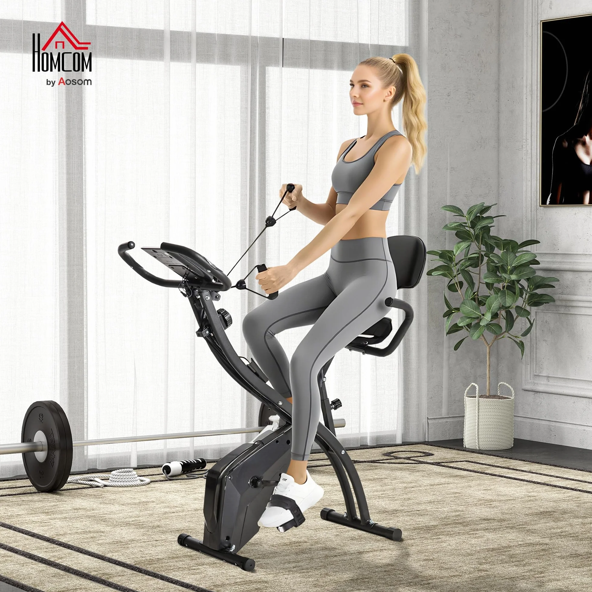HOMCOM X-Bike rower treningowy 2 w 1 składany, 8-stopniowa regulacja oporu magnetycznego, 105 x 48 x 118 cm