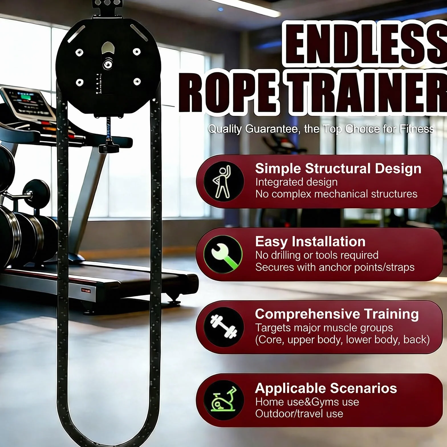 Endless Rope Trainer, przenośny system pasów kablowych, system z regulowanym oporem, wyposażenie domu na siłownię, do uchwytu, broni, pleców, ćwiczeń koordynacyjnych (czarny)