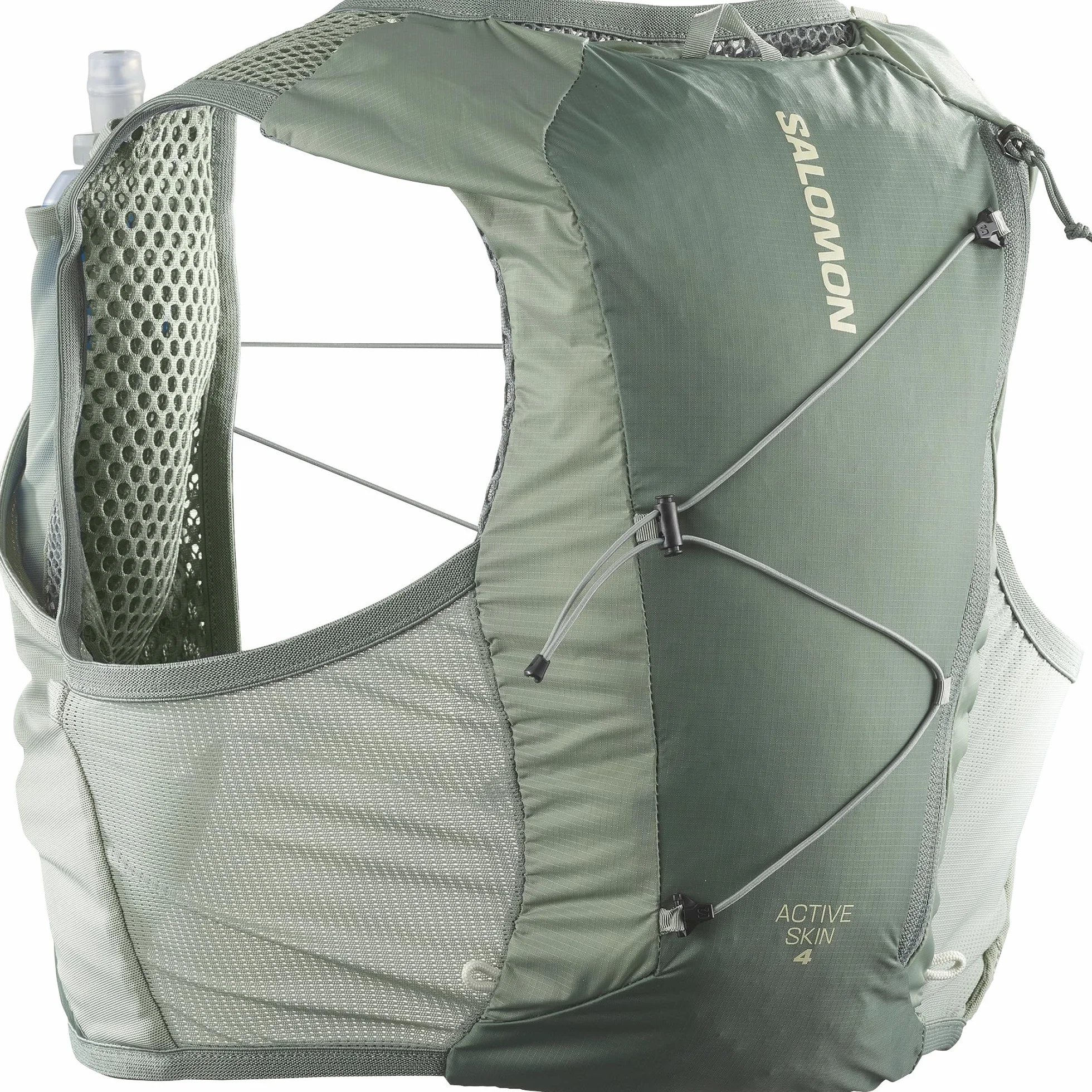 Salomon Active Skin 4 Unisex kamizelka do biegania nawodnienie szlak turystyczny z butelkami w zestawie, precyzyjne dopasowanie, 4 l i zoptymalizowane przechowywanie, zielona, M