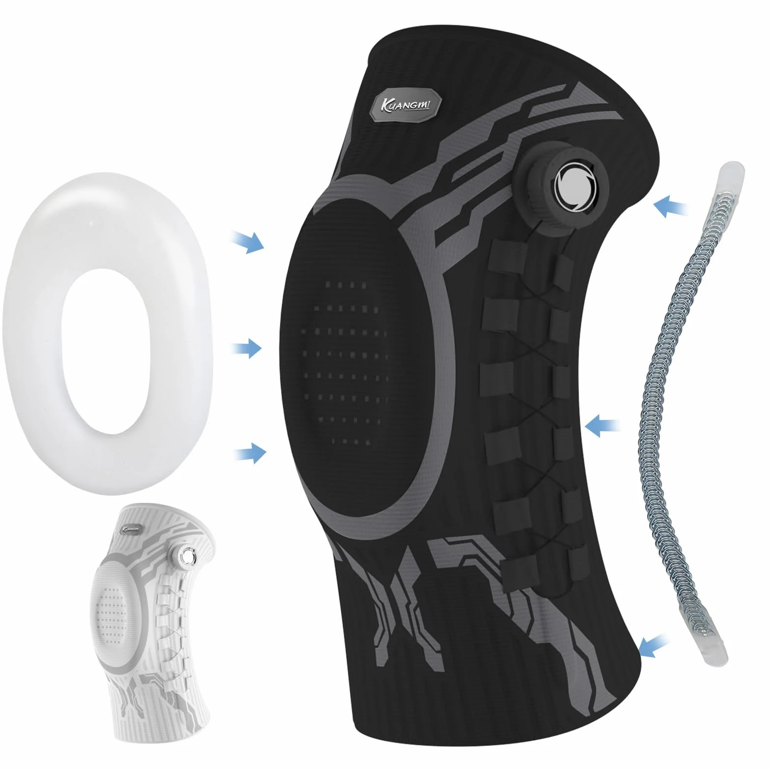 Kuangmi Stabilizator Kolana z Mechanicznym Pokrętłem – Regulowana Kompresja dla Lepszej Stabilizacji i Łagodzenia Bólu, do Sportu i Codziennego Użytku, B-L-XL