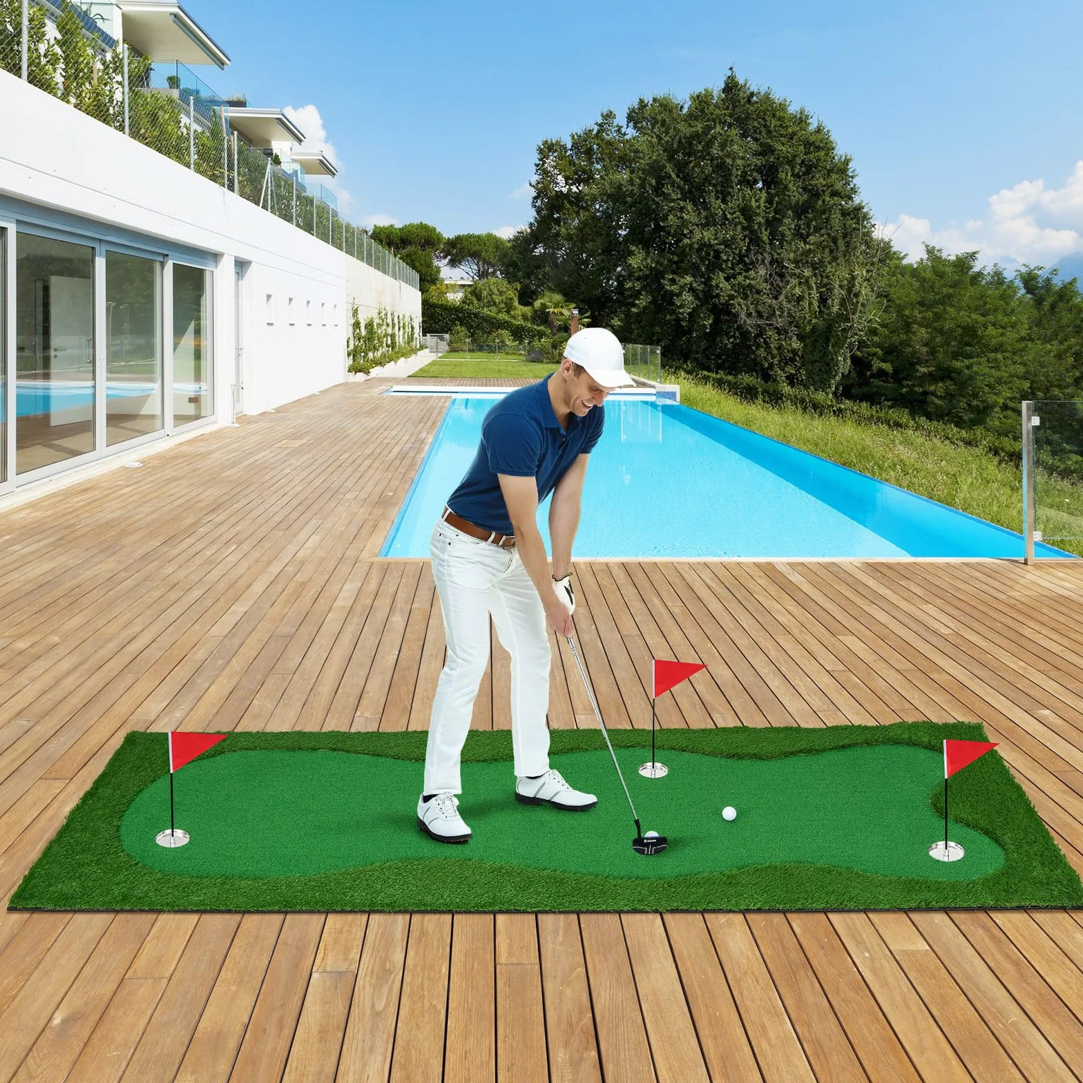 COSTWAY Mata do golfa 300x100 cm sztuczna trawa składana treningowa 2 piłki 3 otwory