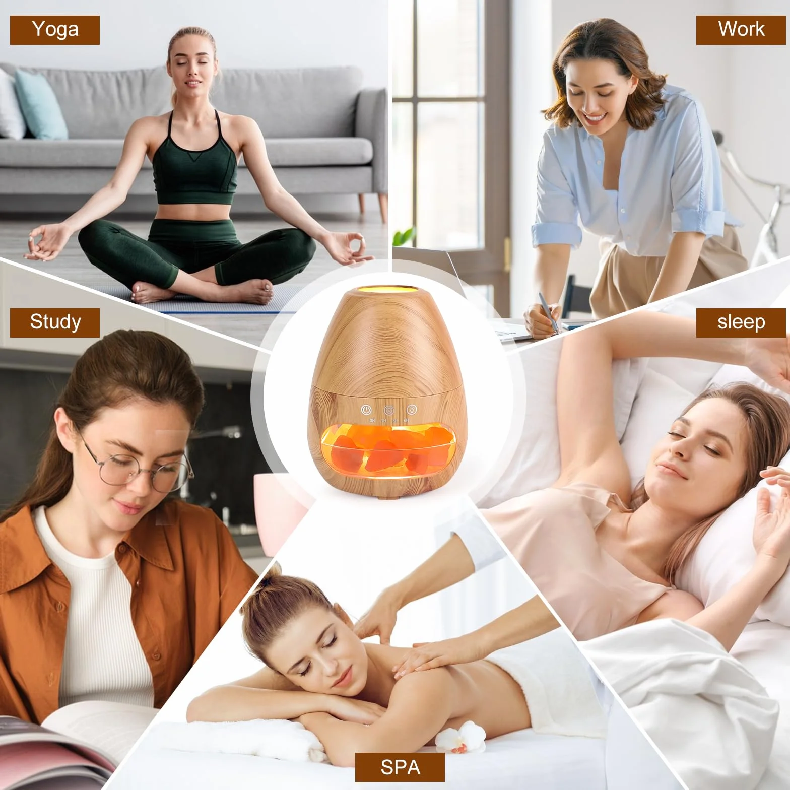 Dyfuzor olejków eterycznych 2 w 1 i kryształowa lampa solna himalajska, nawilżacz płomienia GuKKK 200 ml, dyfuzor do aromaterapii, super cichy nawilżacz powietrza ma 2 jasność