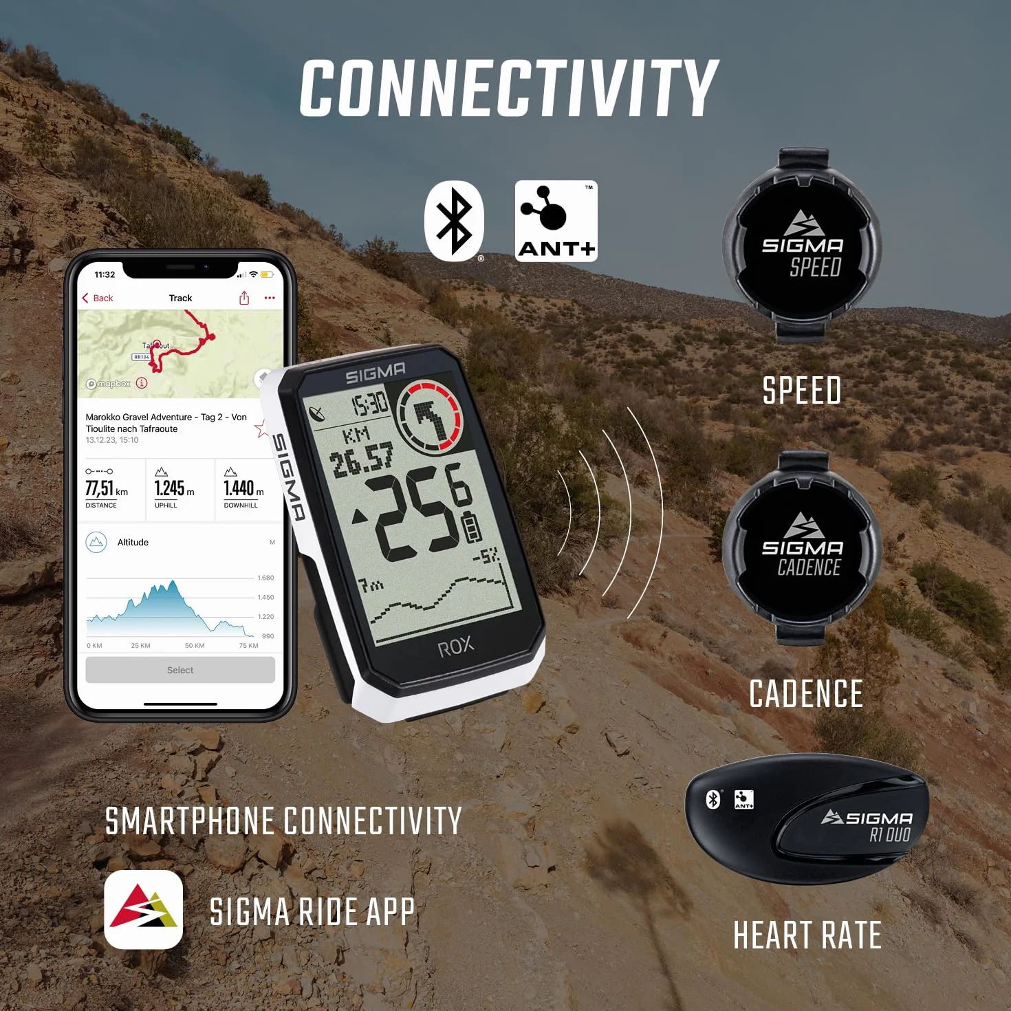 SIGMA ROX 4.0 Endurance White HR Set | komputer rowerowy GPS z czujnikiem tętna i przyciskiem OVERCLAMP | czas pracy baterii 41 h, kompatybilny z 30 funkcjami, takimi jak pomiar wysokości i prędkości
