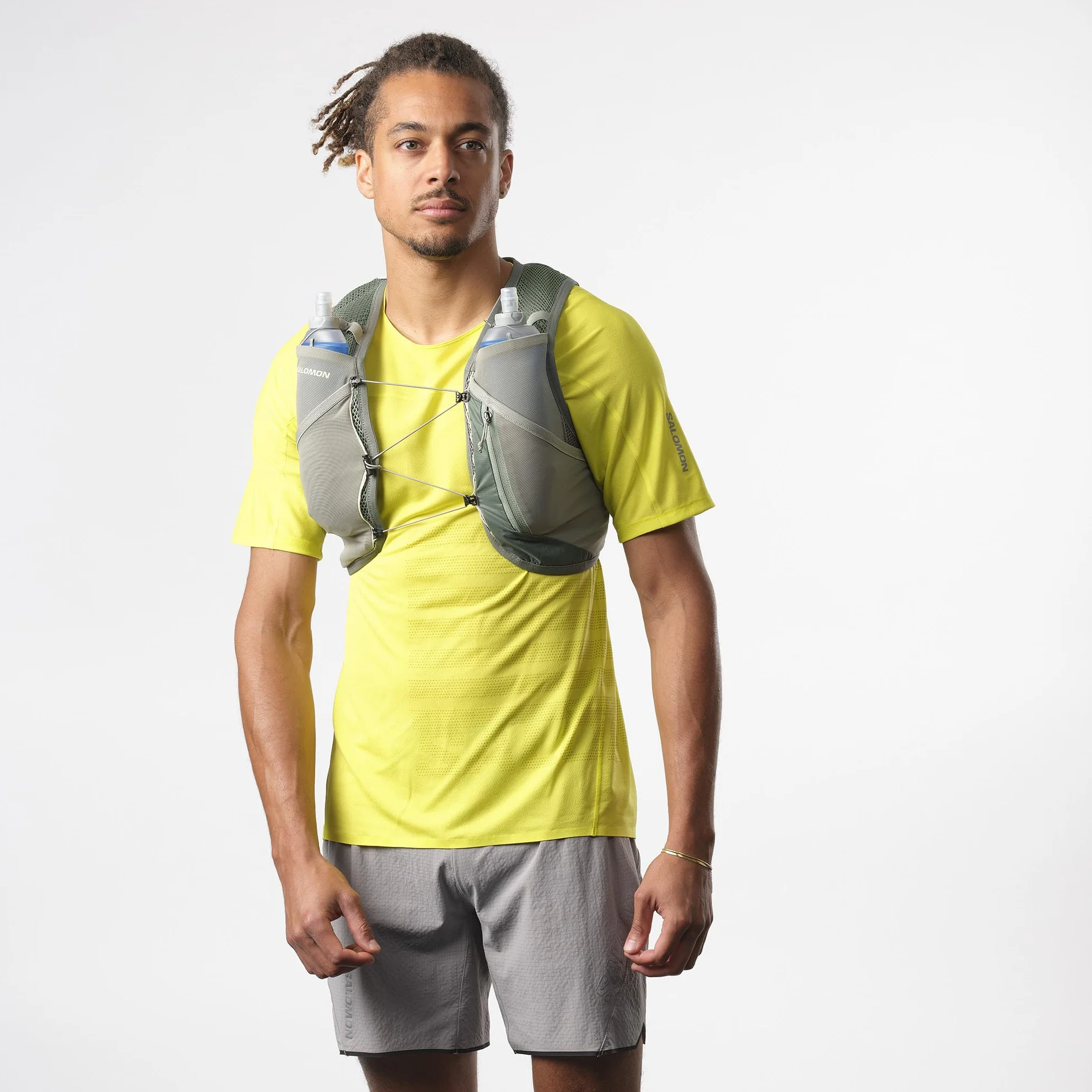 Salomon Active Skin 4 Unisex kamizelka do biegania nawodnienie szlak turystyczny z butelkami w zestawie, precyzyjne dopasowanie, 4 l i zoptymalizowane przechowywanie, zielona, M