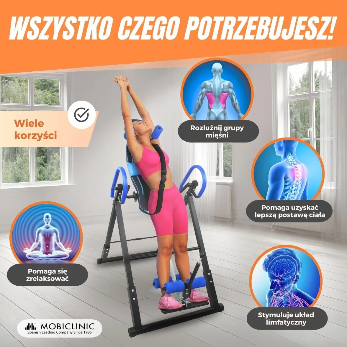 Mobiclinic Lawka inwersyjna składana 180° 120 kg stal
