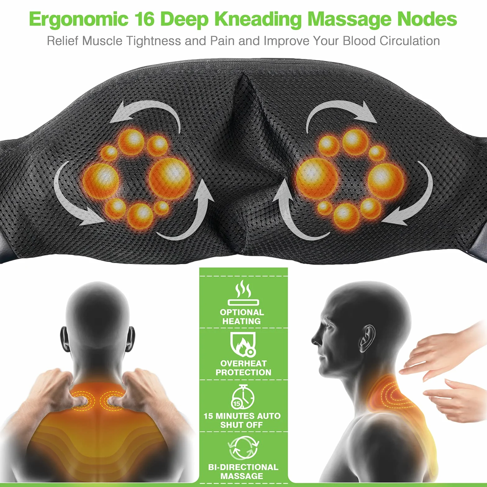 Cotsoco Bezprzewodowy masażer szyi i ramion, urządzenie do masażu Shiatsu z ciepłem, przenośne do łagodzenia bólu szyi i pleców, elektryczny, prezent dla kobiet i mężczyzn