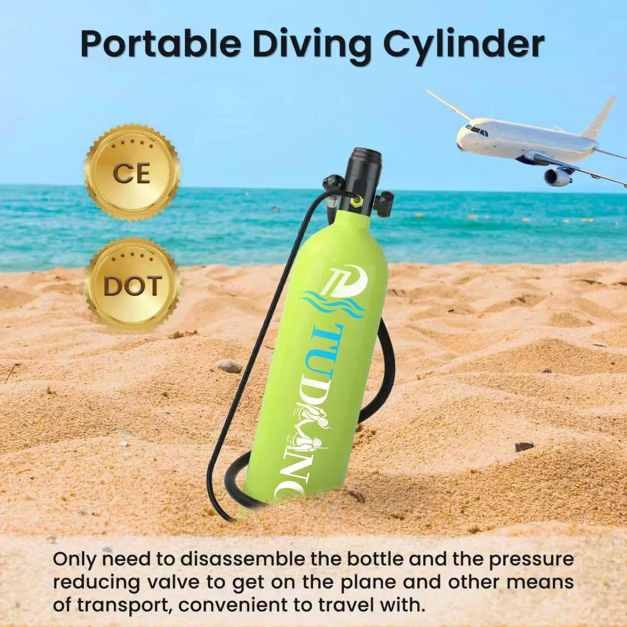 TUDIVING-2L Mini butla do nurkowania z obsługą oddechu 30-45 minut, przenośna butla do nurkowania, napełniany zbiornik do nurkowania z pompą do nurkowania/pracy podwodnej