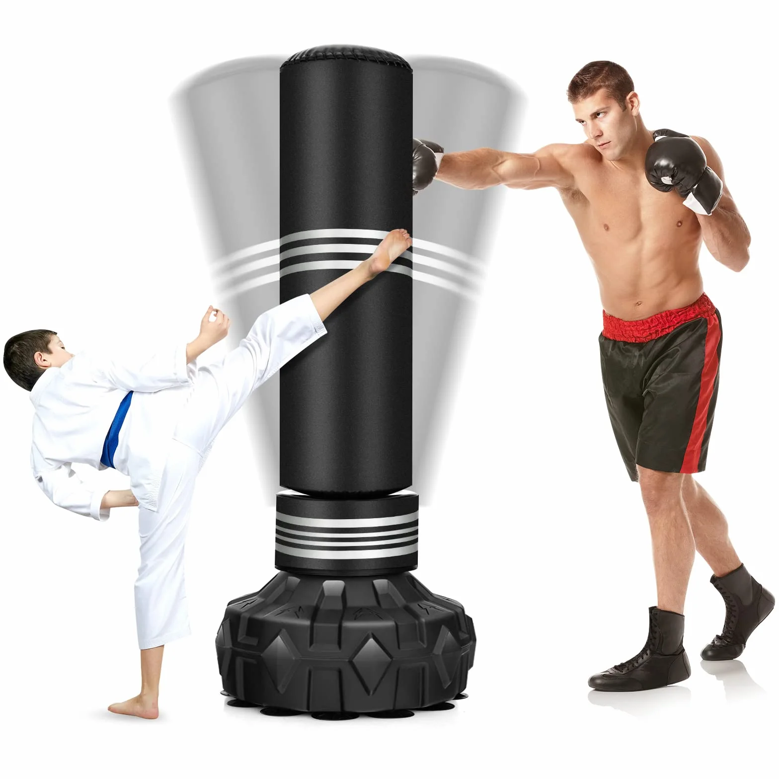 COSTWAY Stojący worek bokserski, 170 cm, ciężki worek bokserski z wypełnionym stojakiem, stojący worek bokserski ze sztucznej skóry z przyssawką, worek kickboxingowy dla dzieci, młodzieży i dorosłych