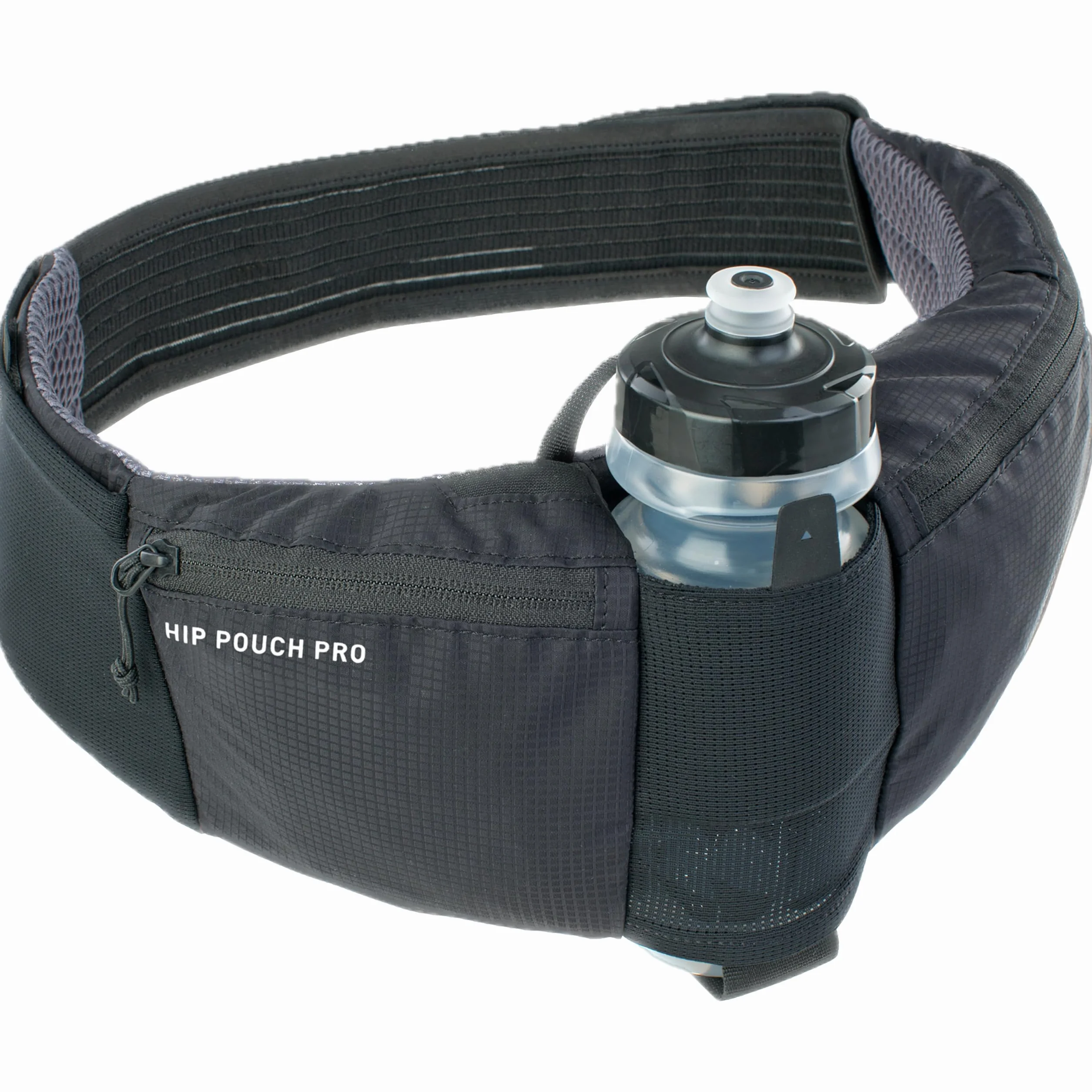 Torba biodrowa EVOC HIP POUCH PRO na wycieczki rowerowe (saszetka z regulowanymi paskami, w tym bidon 550 ml, 2 kieszenie na pasie biodrowym, idealna saszetka na narzędzia, pojemność: 1,5 l), czarny