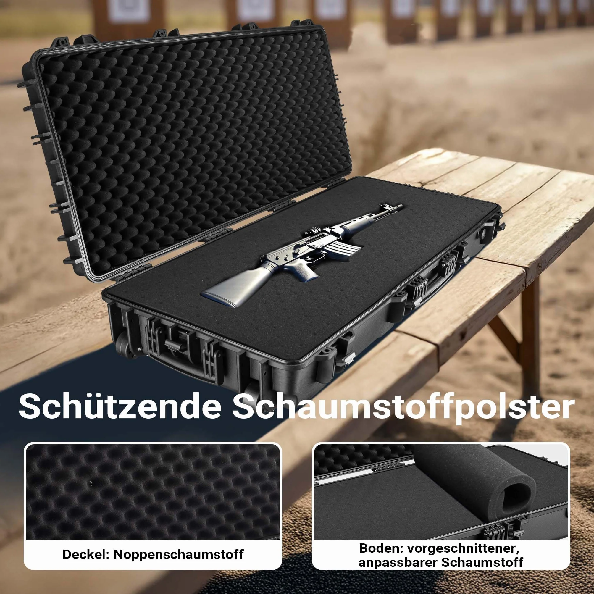 Wiltec Wodoodporna walizka na broń długą o wymiarach 119x53x21 cm, kufer transportowy wyłożony pianką, wzmocniona skrzynia ochronna, sportowy futerał na karabin i akcesoria strzeleckie