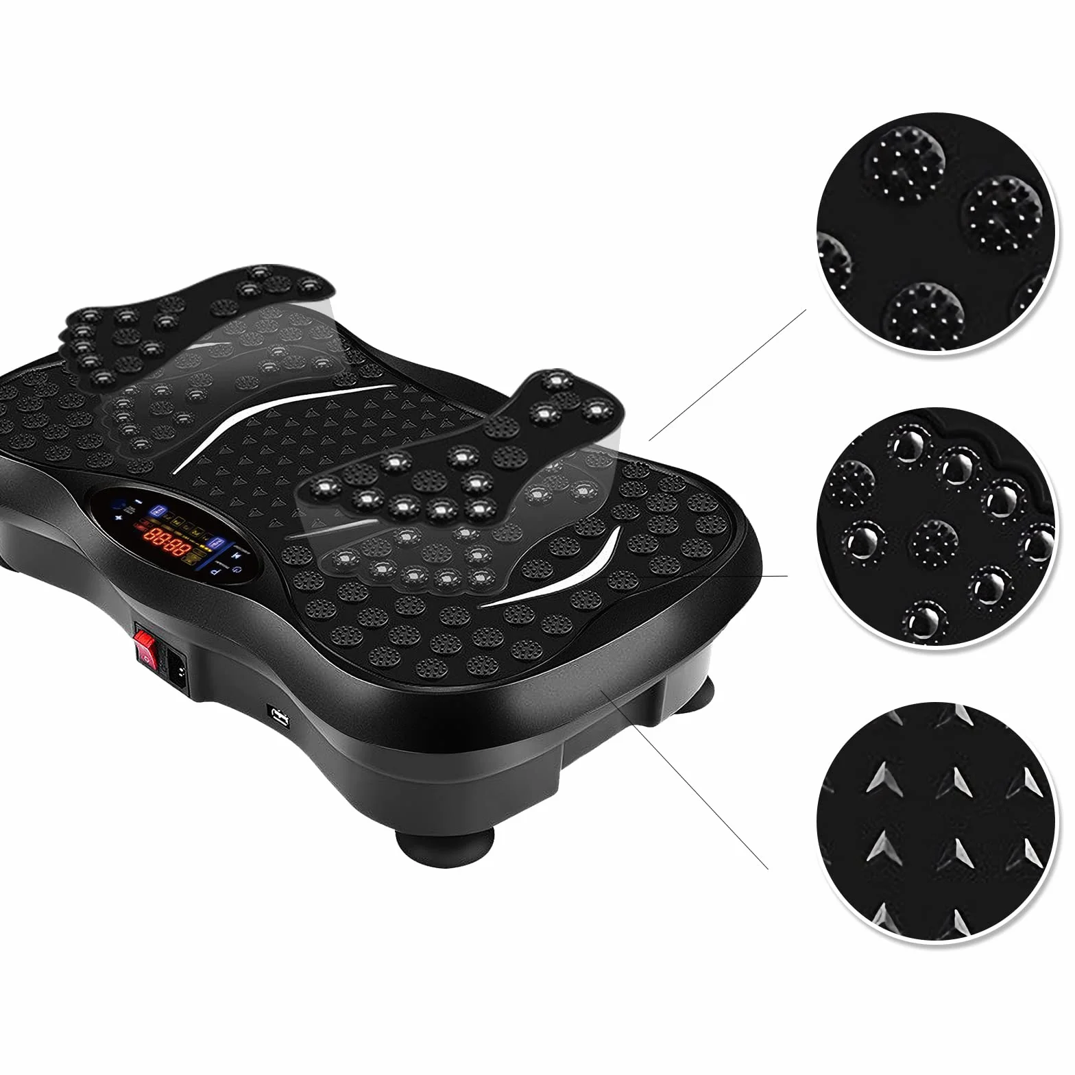 EVOLAND Płyta wibracyjna urządzenia wibracyjne z 5 programami treningowymi do 99 poziomów intensywności, głośnik Bluetooth, taśmy oporowe z uchwytem do treningu całego ciała i modelowania ciała