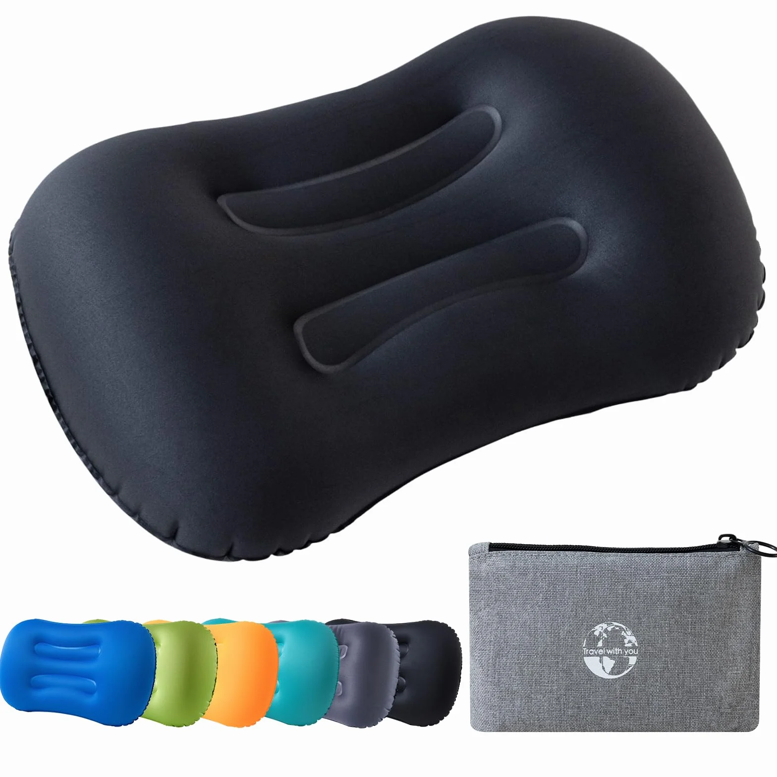 Poduszka Kempingowa Dmuchana i Nadmuchiwana Lekka i Kompaktowa, Poduszka Podróżna z Ergonomicznym Wsparciem na Biwak, Backpacking, Wędrówki i Plażę, Akcesoria Campingowe (Czarny)
