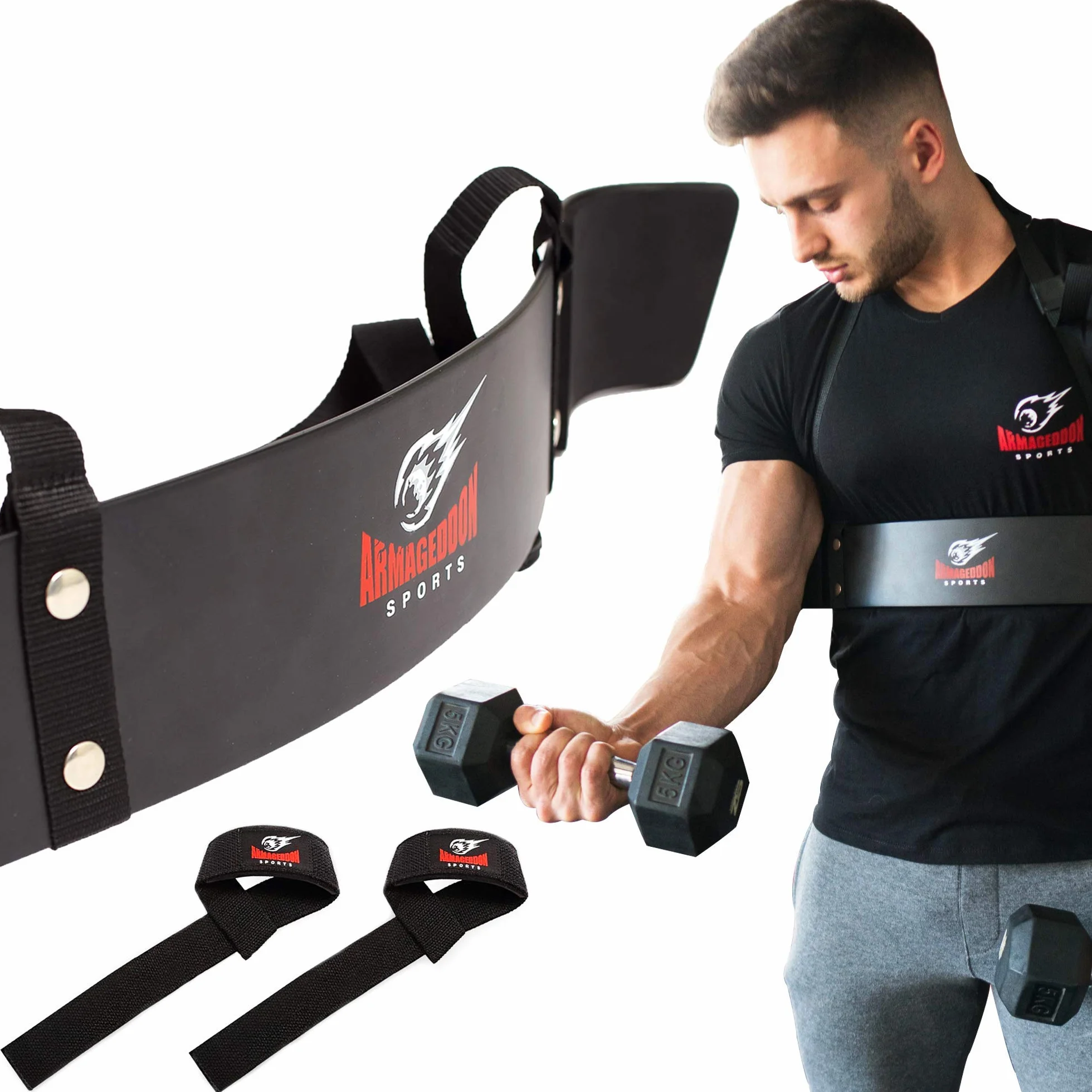 Premium Heavy Duty Arm Blaster + wysokiej jakości paski podnoszące, bomberka bicepsów, izolator bicepsów Arnold, wytrzymały wyrzutnia ramion, izolator zwijania ramion, zyskuje siłę w ramionach