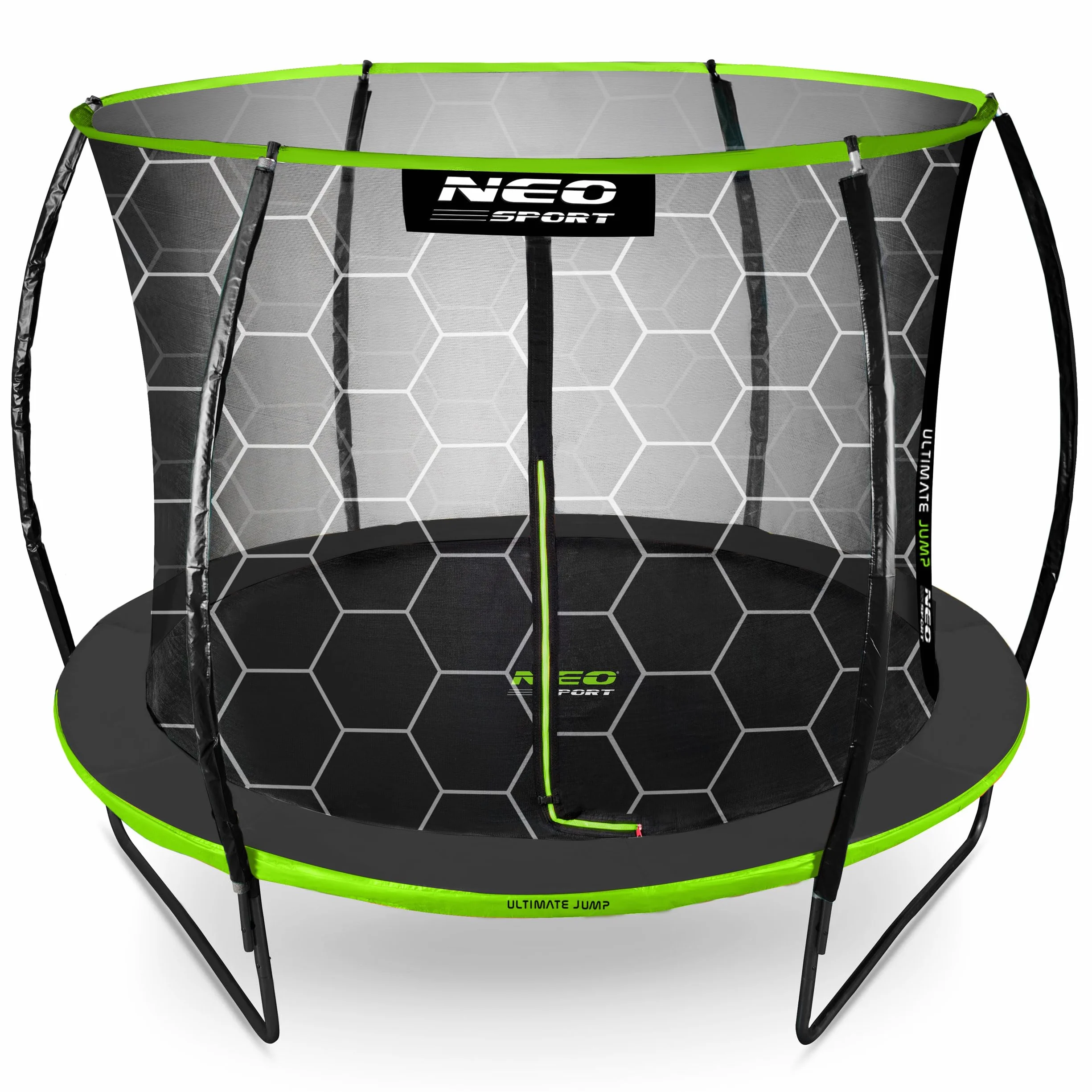 Neo-Sport Trampolina ogrodowa dla dzieci Siatka zabezpieczająca Drabinka wewnętrzna Z powłoką PVC Nośność do 100 kg Zielony Czarny 252 cm