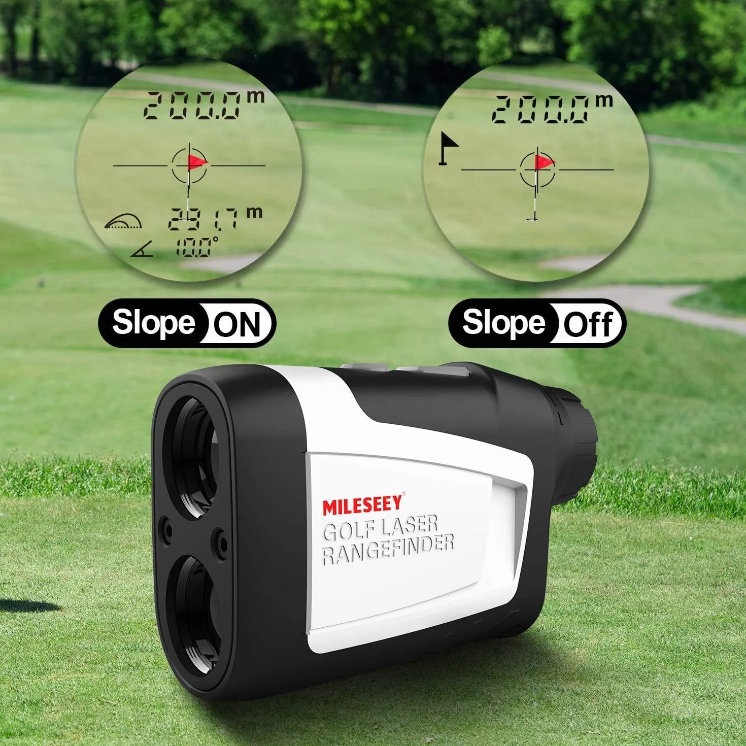 MiLESEEY Dalmierz golfowy z włączaniem/wyłączaniem nachylenia, 660 metrów, dokładność ± 0,5 jarda, blokada flagi z wibracjami, 6-krotne powiększenie, pomiar skanowania dla golfistów