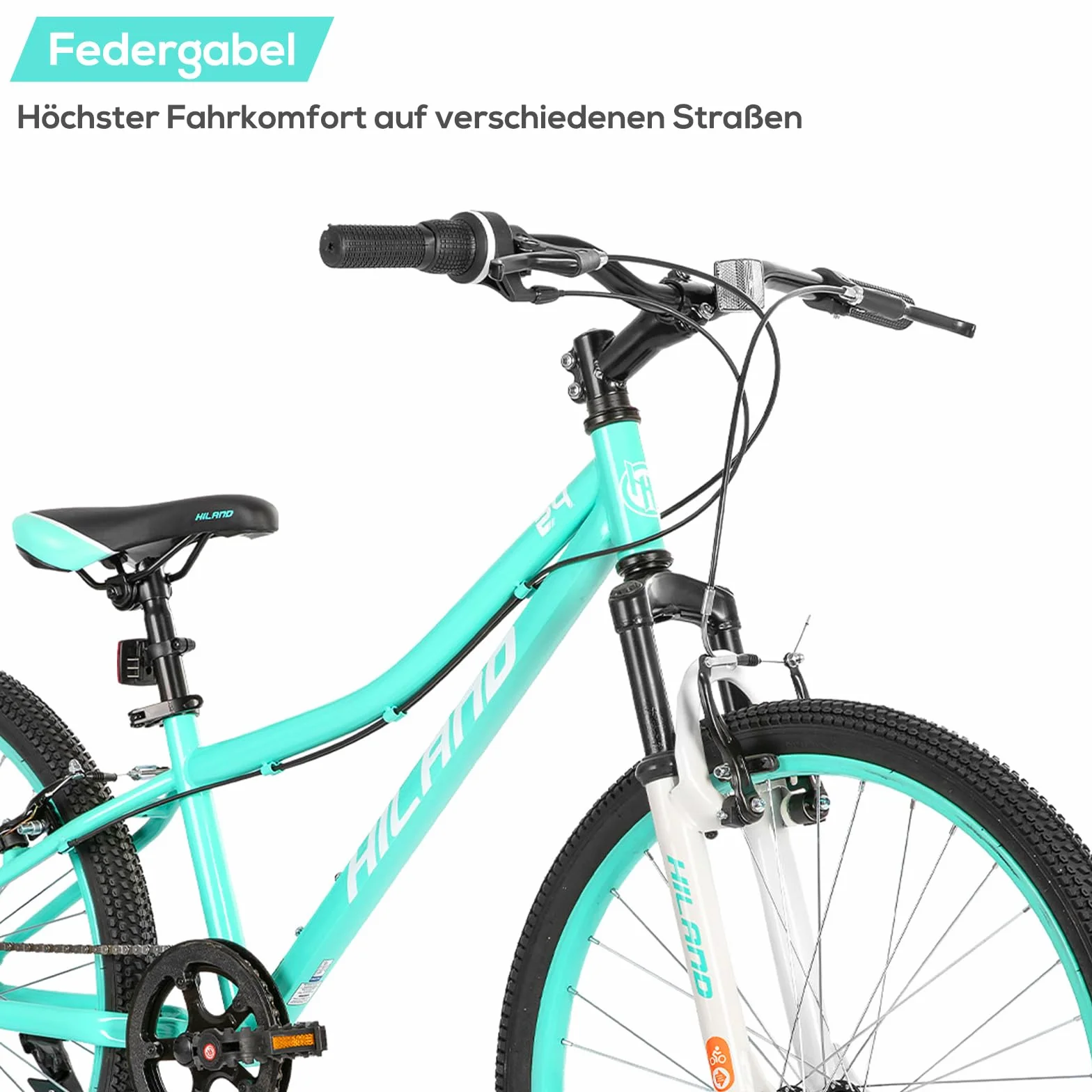Hiland Climber rower dziecięcy, 24", 7-biegowy hamulec V-Brake, rower górski, młodzieżowy MTB z widelcem amortyzowanym, rower górski dla chłopców i dziewczynek