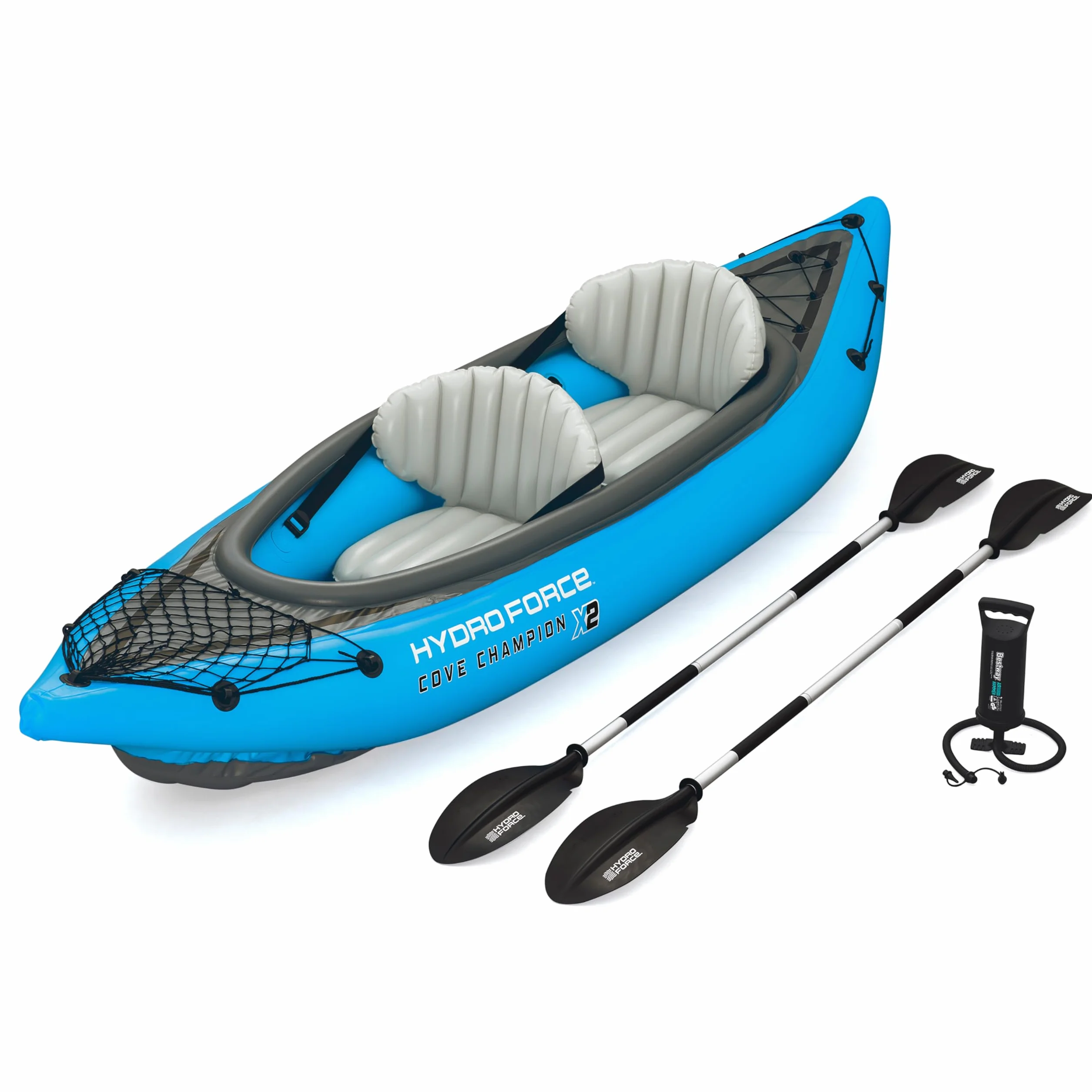 Bestway Hydro-Force Cove Champion X2 Kajak, zestaw nadmuchiwanych łodzi z pompką ręczną, wiosłami, siedzeniami, płetwami i torbą do przechowywania, dwuosobowy